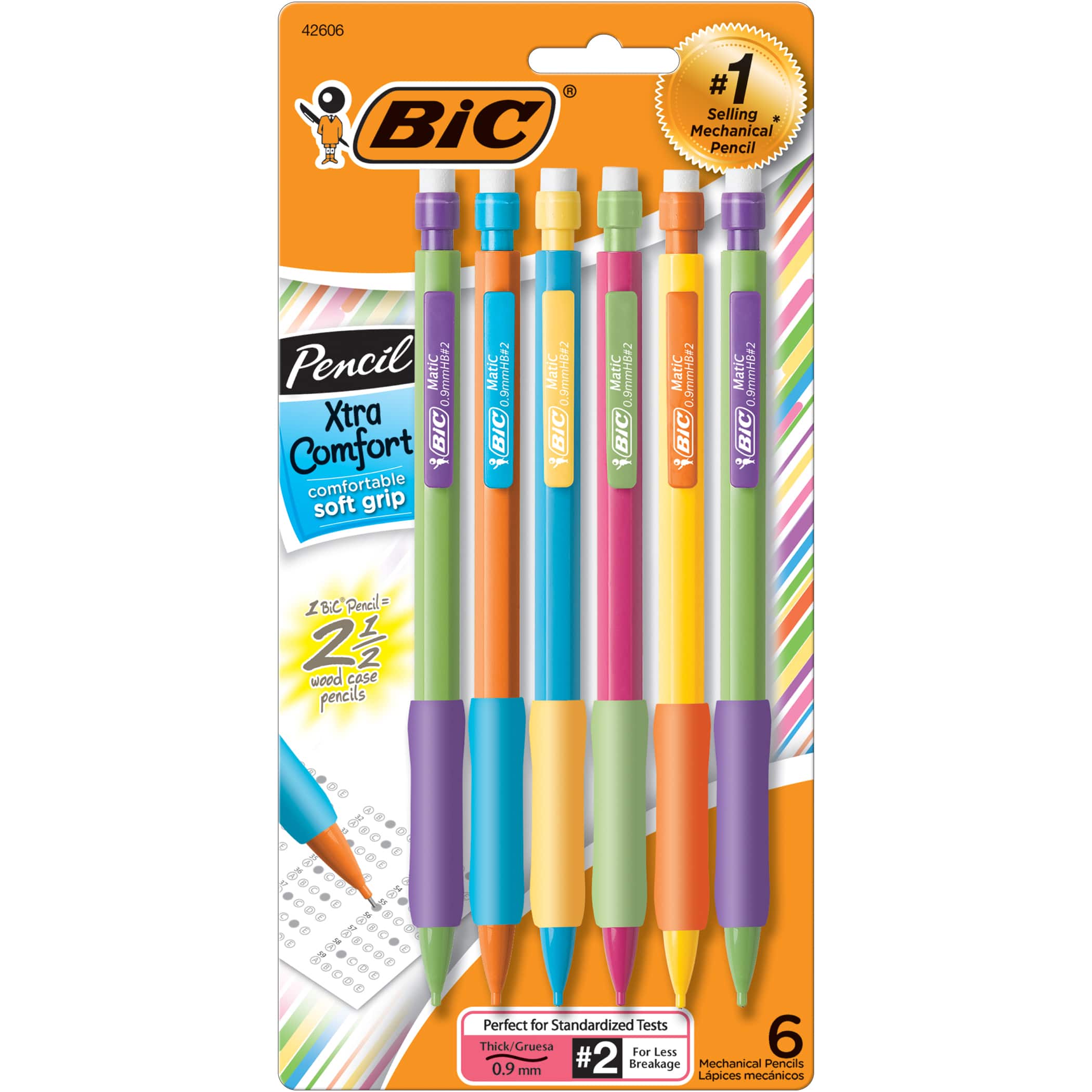 BIC® Xtra-Comfort 0.9mm Multicolored Thick Point Mechanical Pencil, 6 Pack