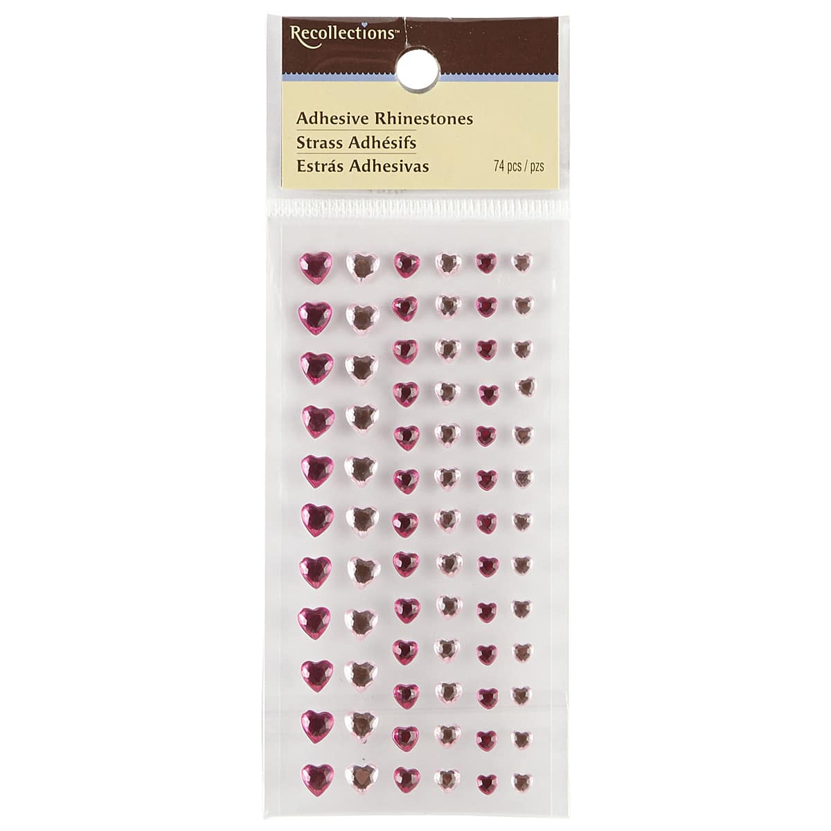 Heart Shaped Rhinestone Stickers, Assorted Sizes, 54-Count - Pink
