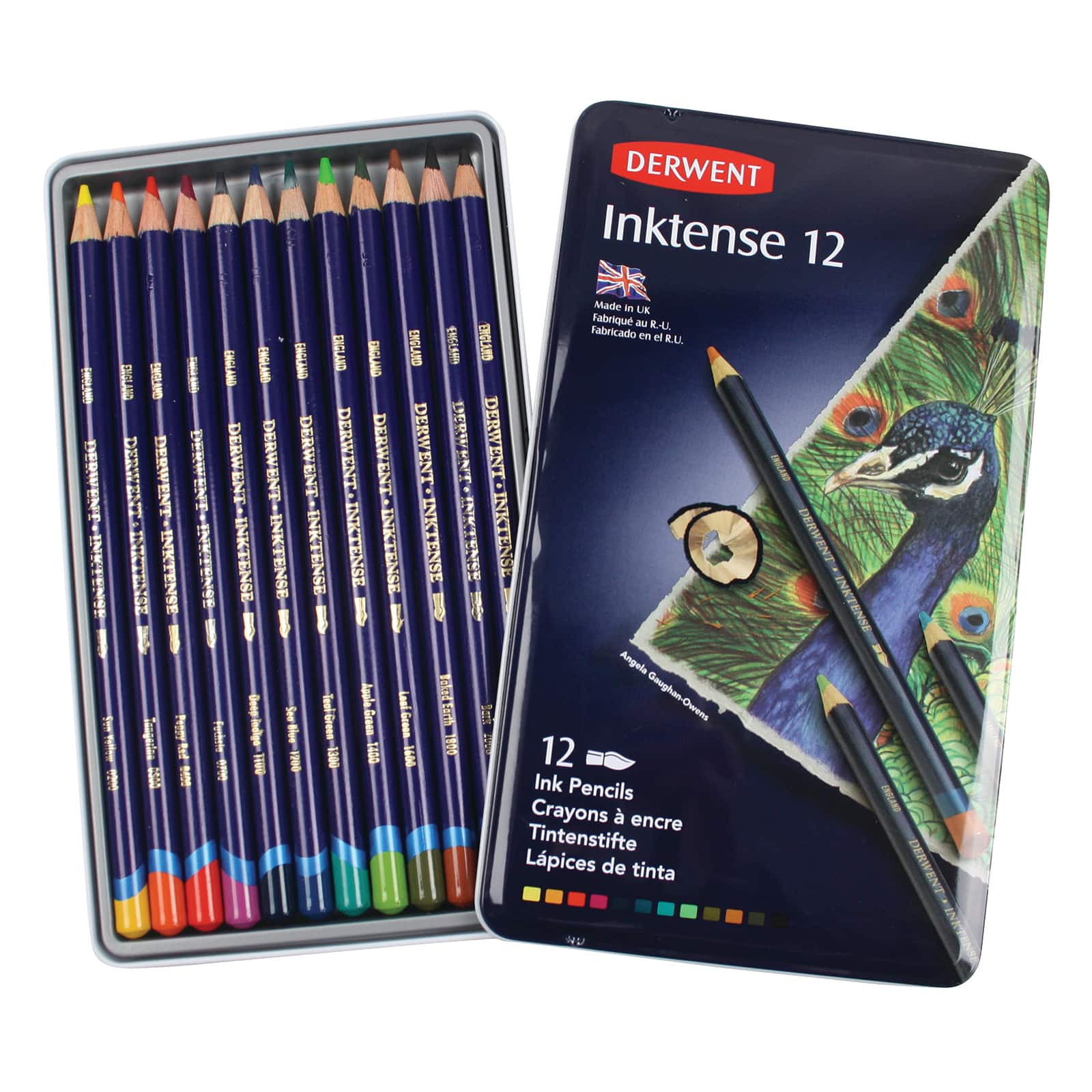 Derwent Inktense Colored Pencils with Tin, Assorted Colors, Set of 12