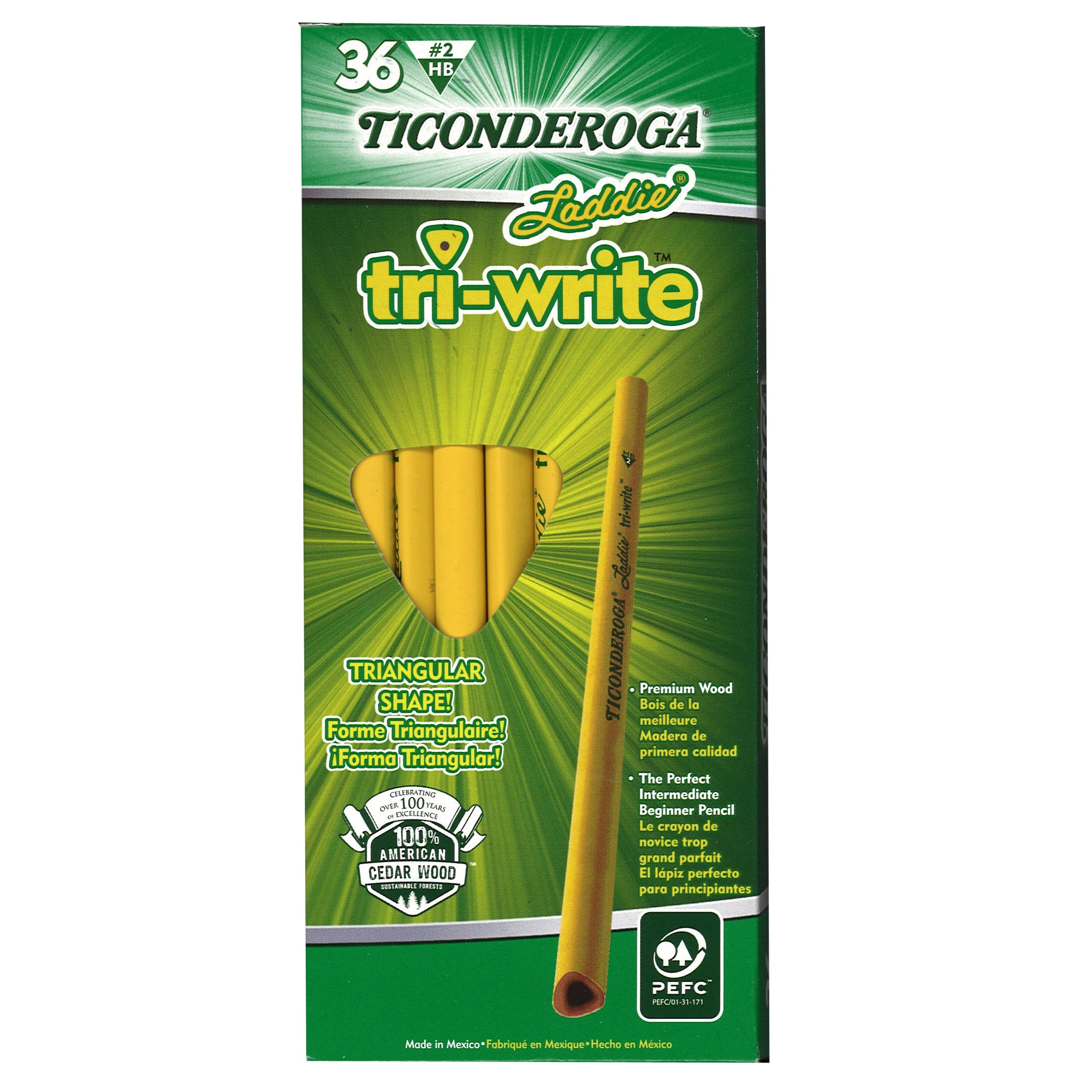Ticonderoga® Laddie® Tri-Write™ Intermediate Size No. 2 Pencils without Eraser, 36 Pack