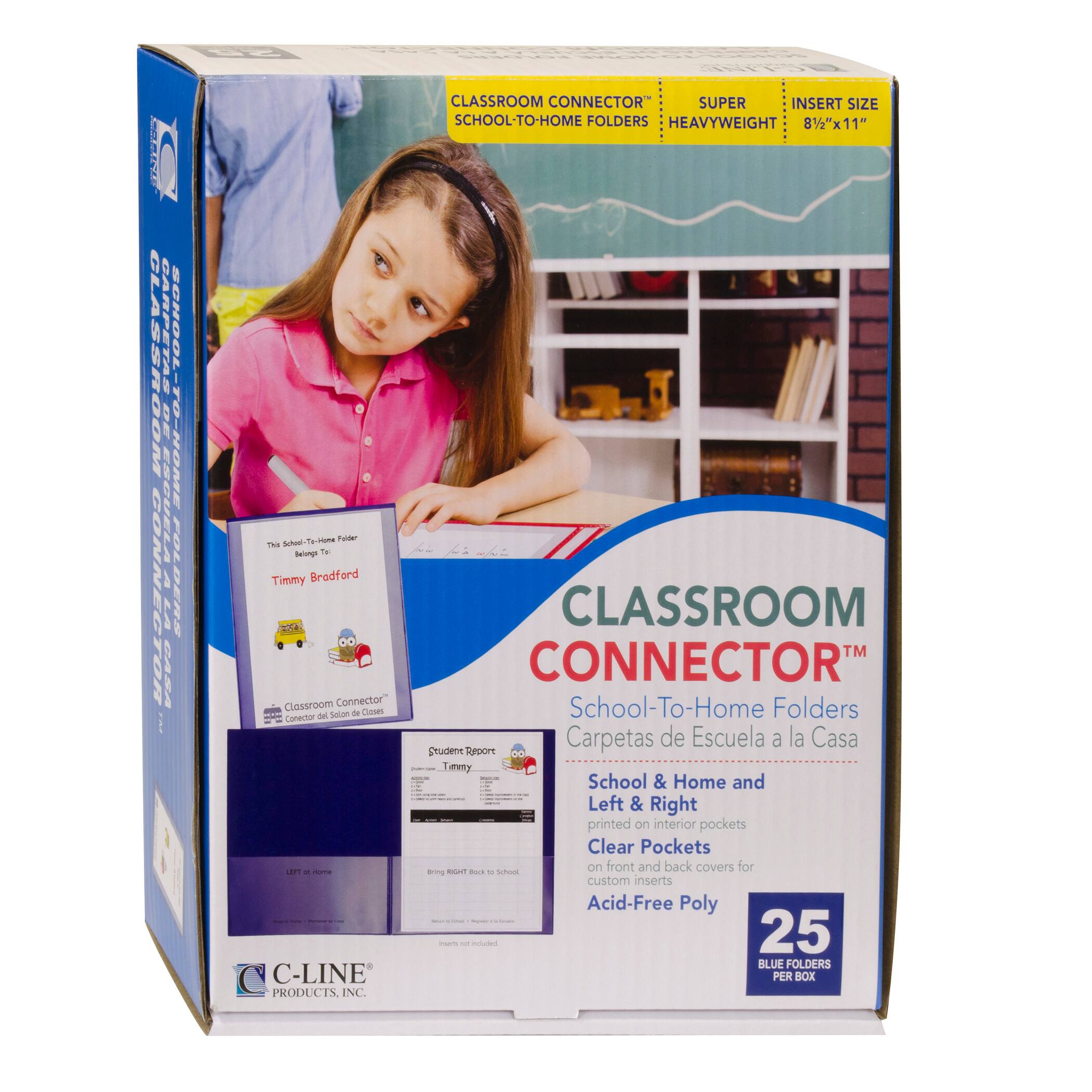 6 Packs: 25 ct. (150 total) C-Line&#xAE; Blue Classroom Connector&#x2122; School-To-Home Folders