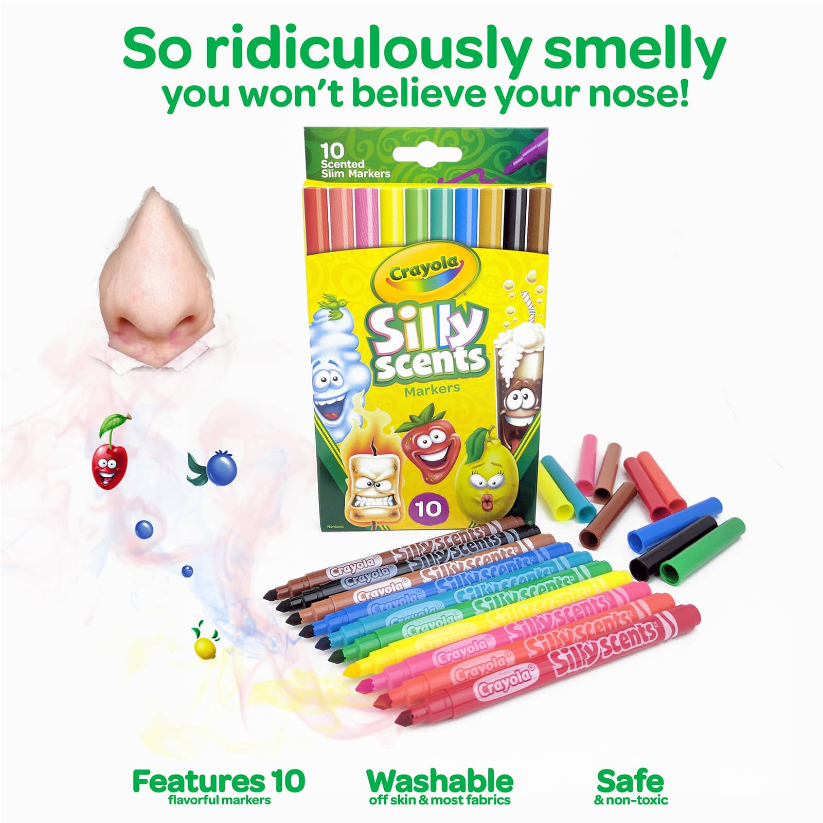 Crayola Silly Scents Slim Markers, Washable Scented Markers For Kids, 10  Pieces