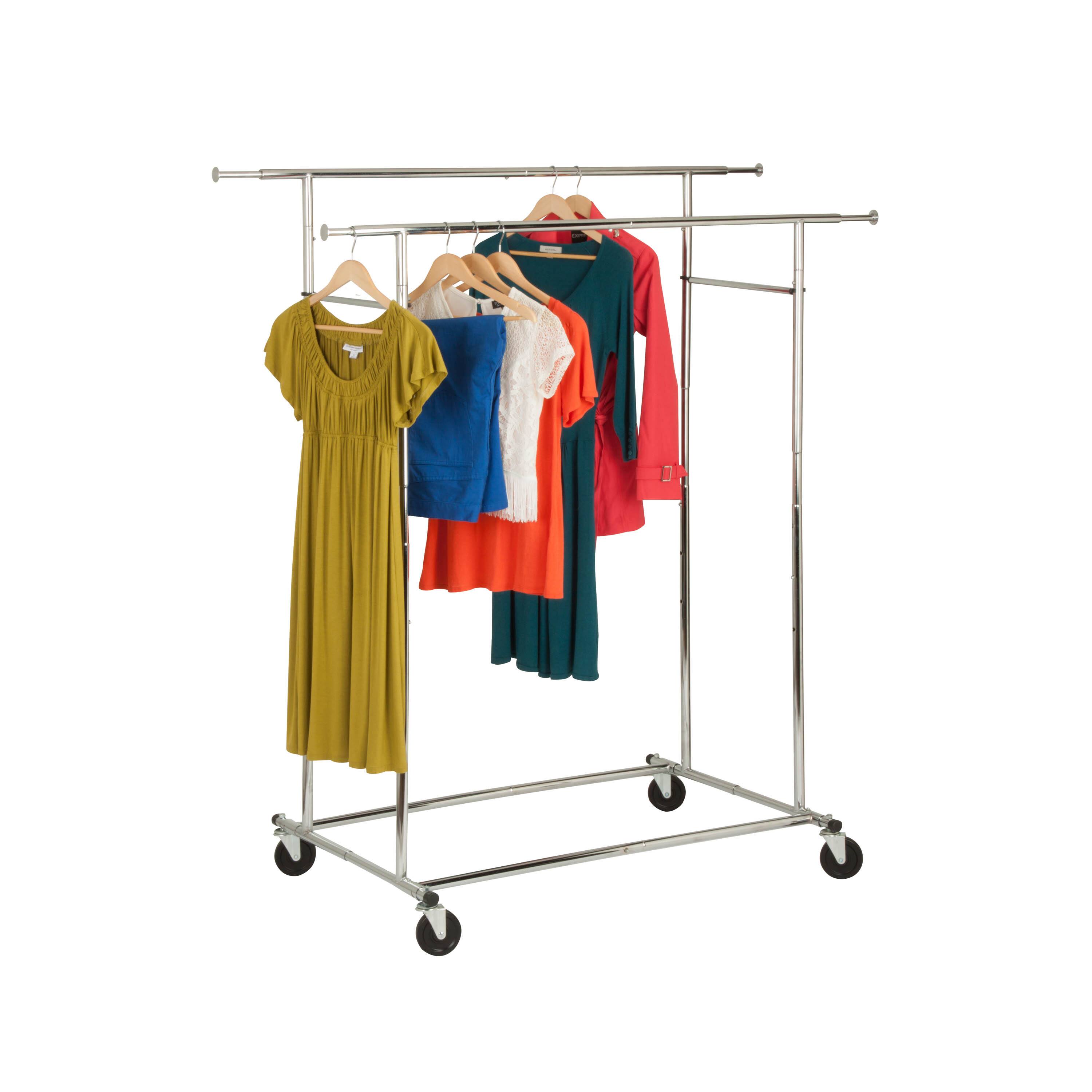 Honey Can Do 74.5&#x22; Chrome Collapsible Dual Bar Garment Rack