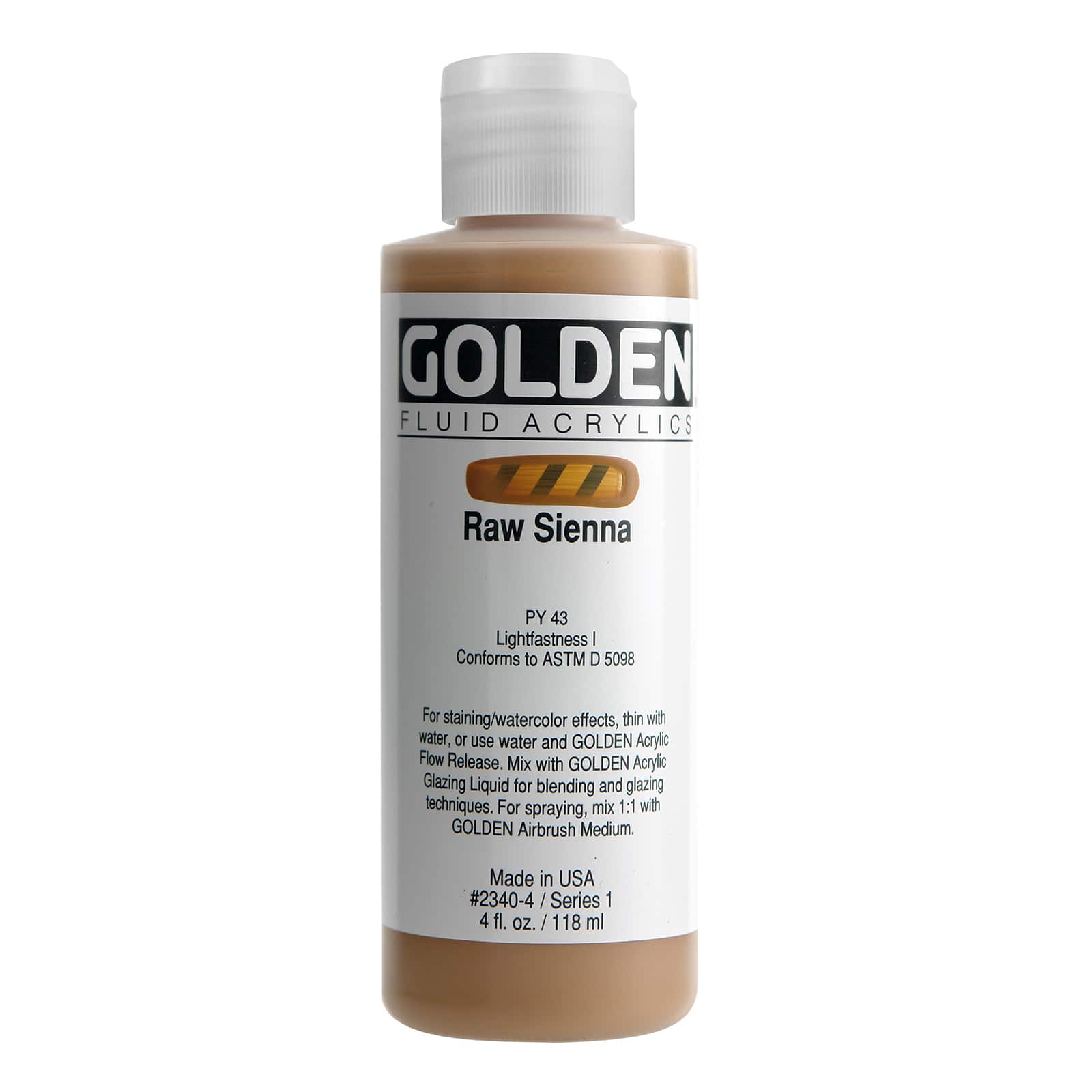 Golden Fluid Acrylics, 4 oz Paint in Raw Sienna