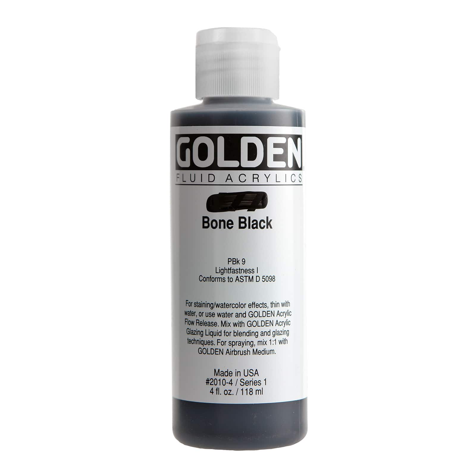 Golden Fluid Acrylics, 4 oz Paint in Bone Black