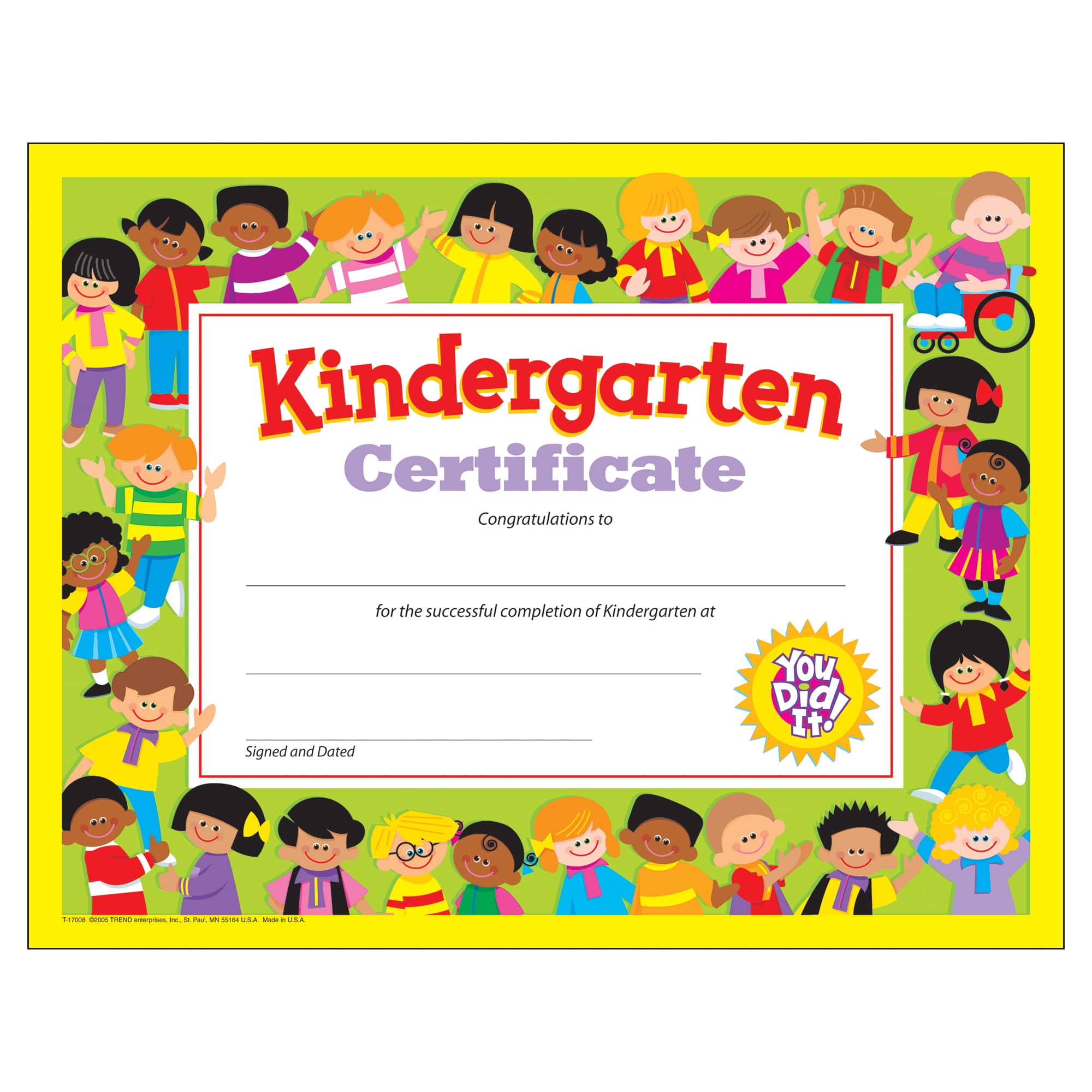 Trend Enterprises® 8.5" x 11" Kindergarten Certificate, 6 Pack Bundle