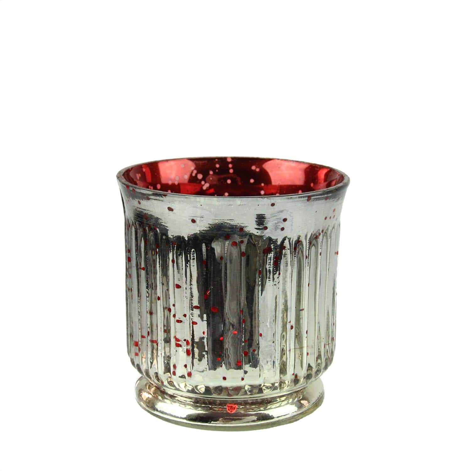 3.25" Red & Silver Ribbed Mercury Glass Votive Candle Holders, Set Of 4