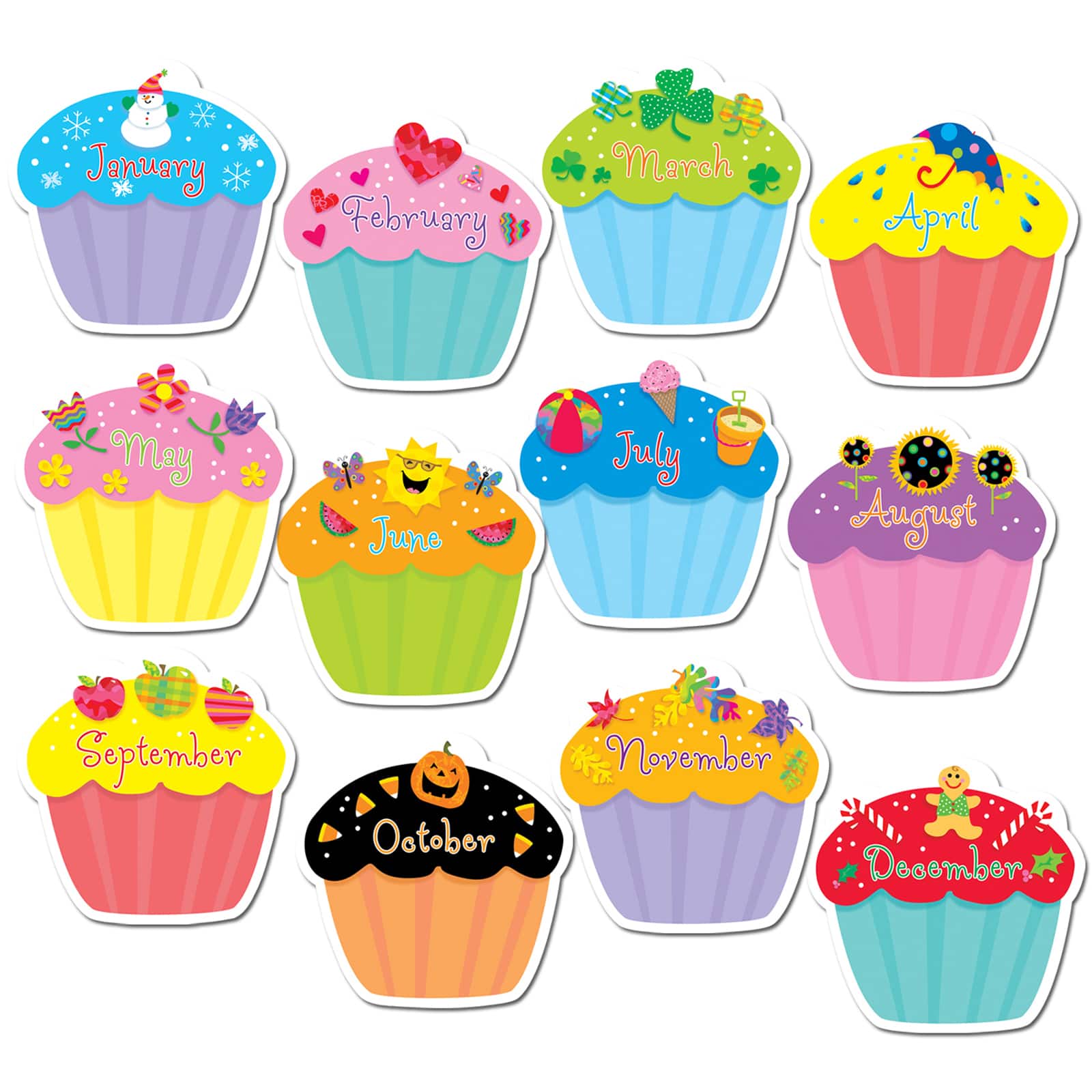 Cupcakes 10&#x22; Jumbo Designer Cut-Outs, 12 Per Pack, 4 Packs