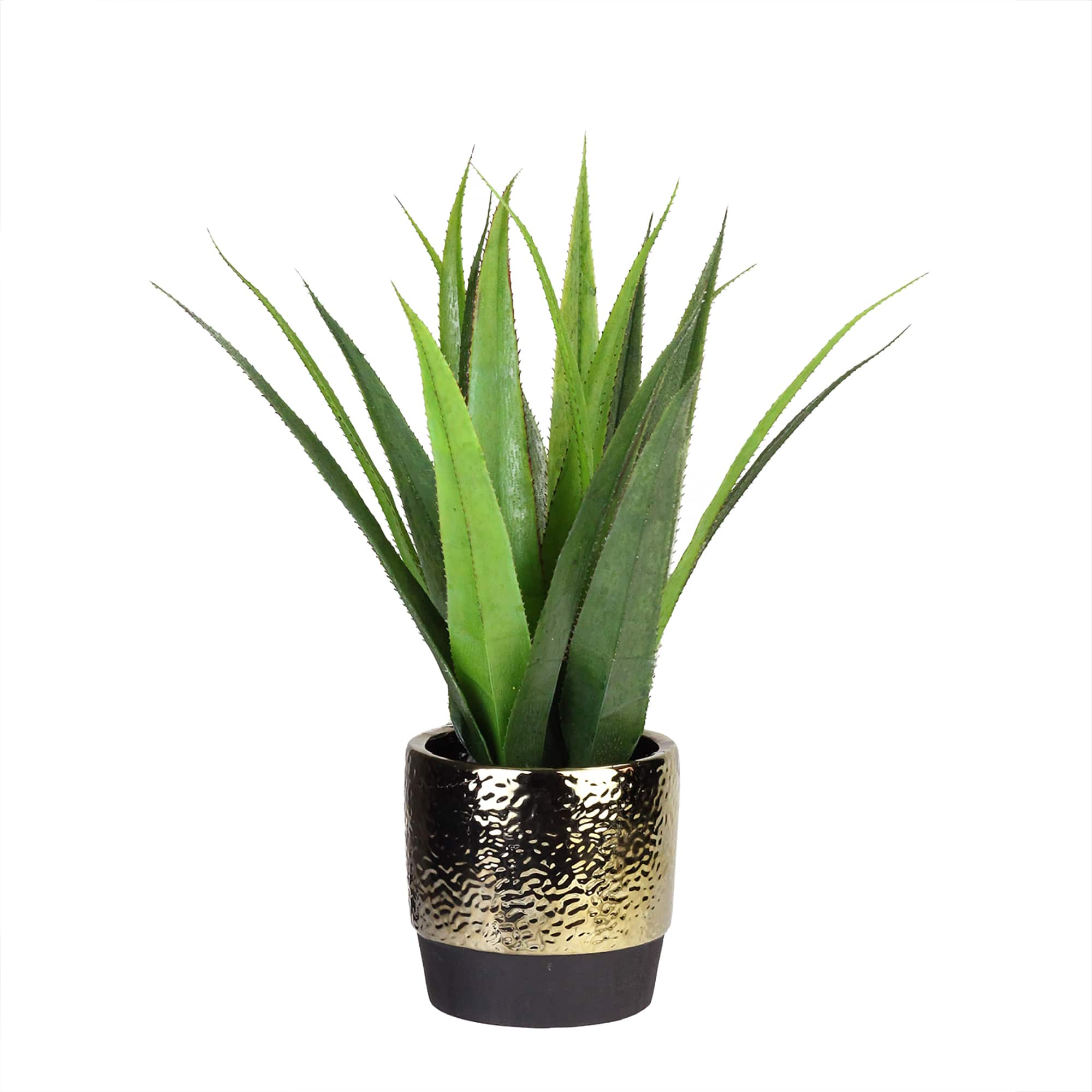 17&#x22; Green Artificial Agave in Hammered Gold Look Ceramic Pot