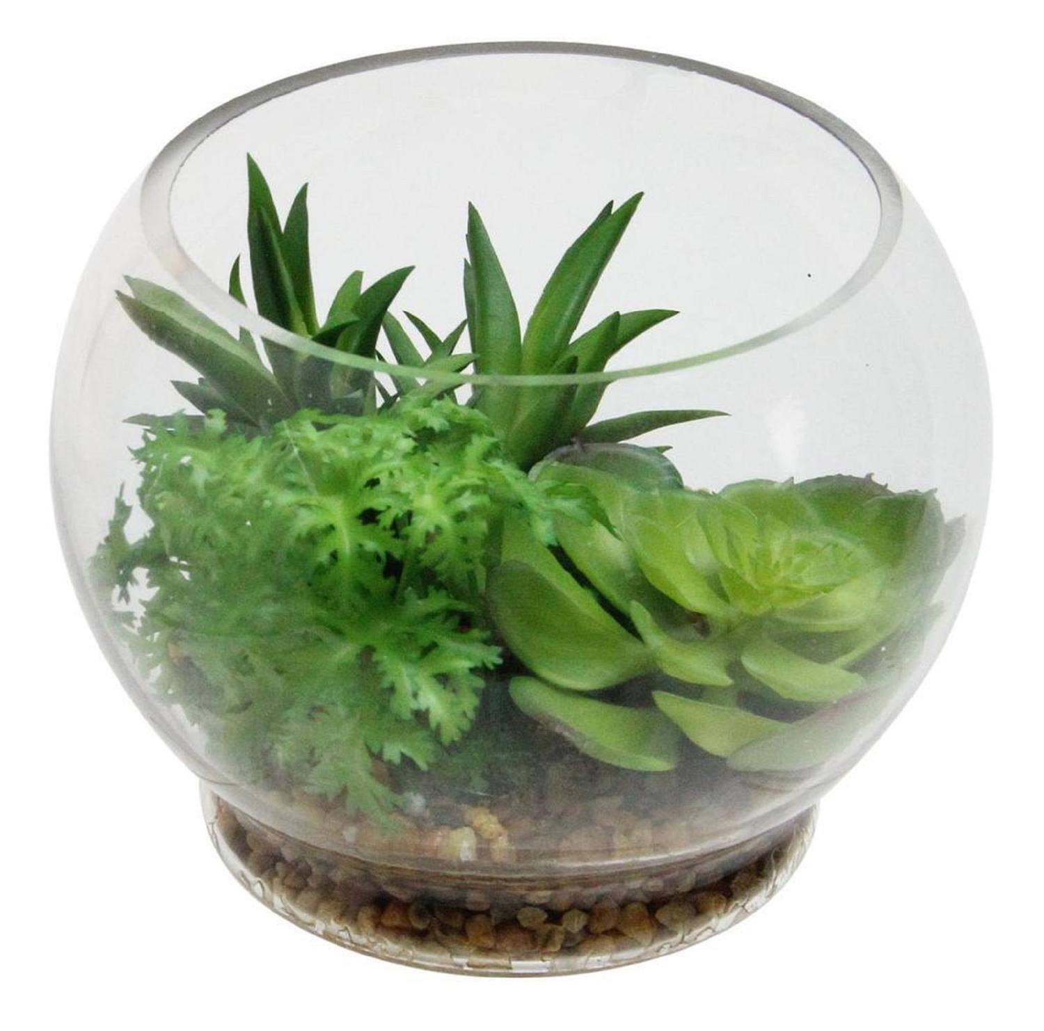 4.75" Green Artificial Succulent Arrangement in Terrarium
