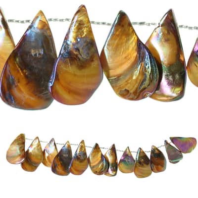 Bead Gallery 34mm Amber Shell Teardrop Beads - Each