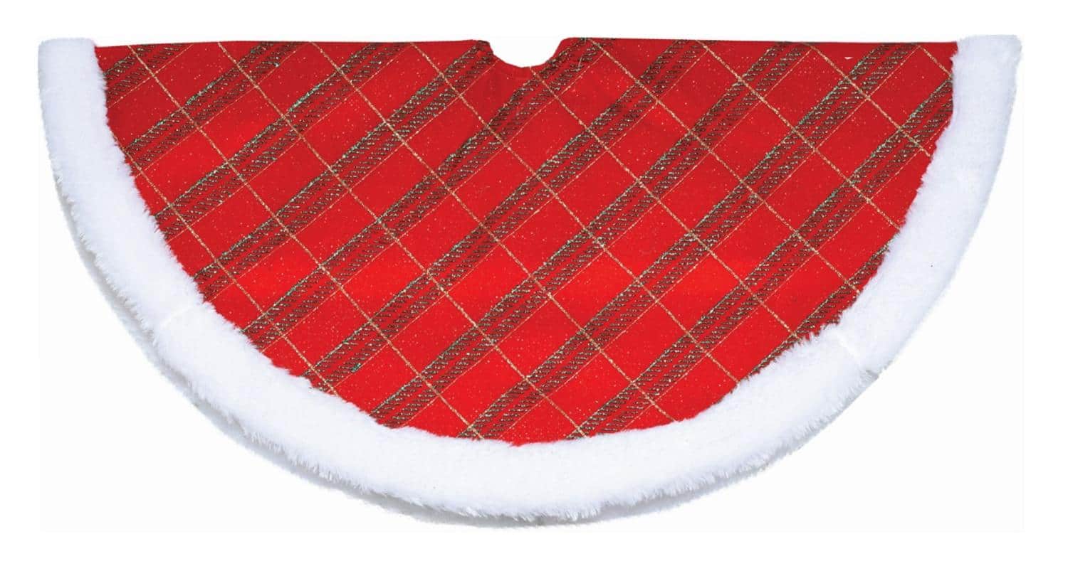 20" Glittery Plaid & White Faux Fur Trim Mini Tree Skirt