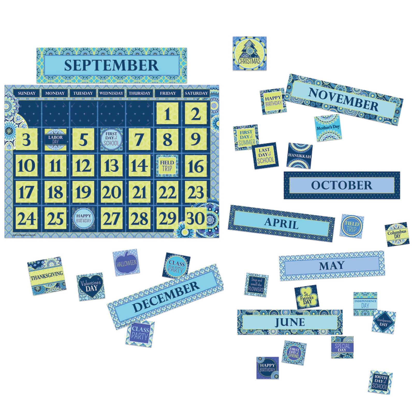 Find the Blue Harmony Calendar Bulletin Board Set at Michaels.com