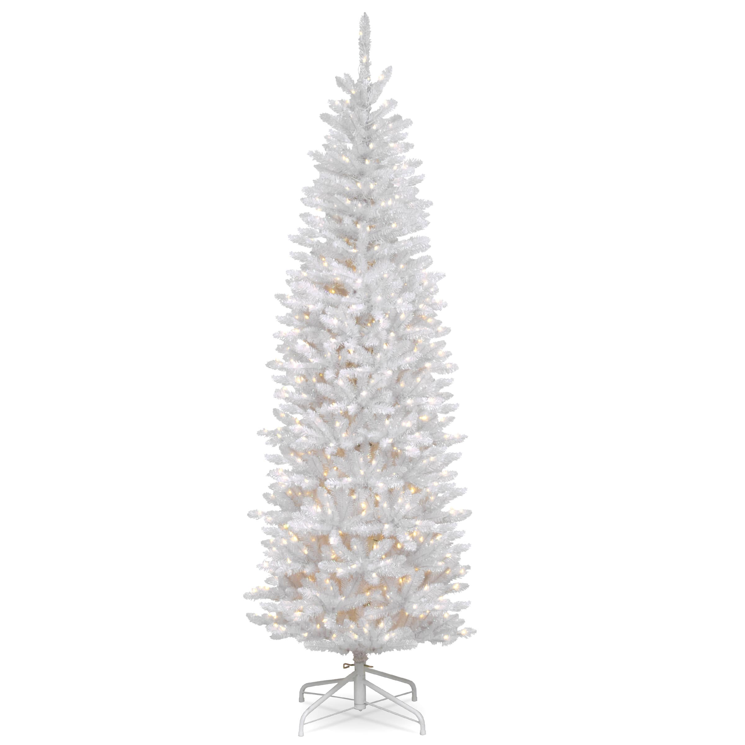 7 ft. Pre-lit White Kingswood Fir Pencil Artificial Christmas Tree, Clear Lights