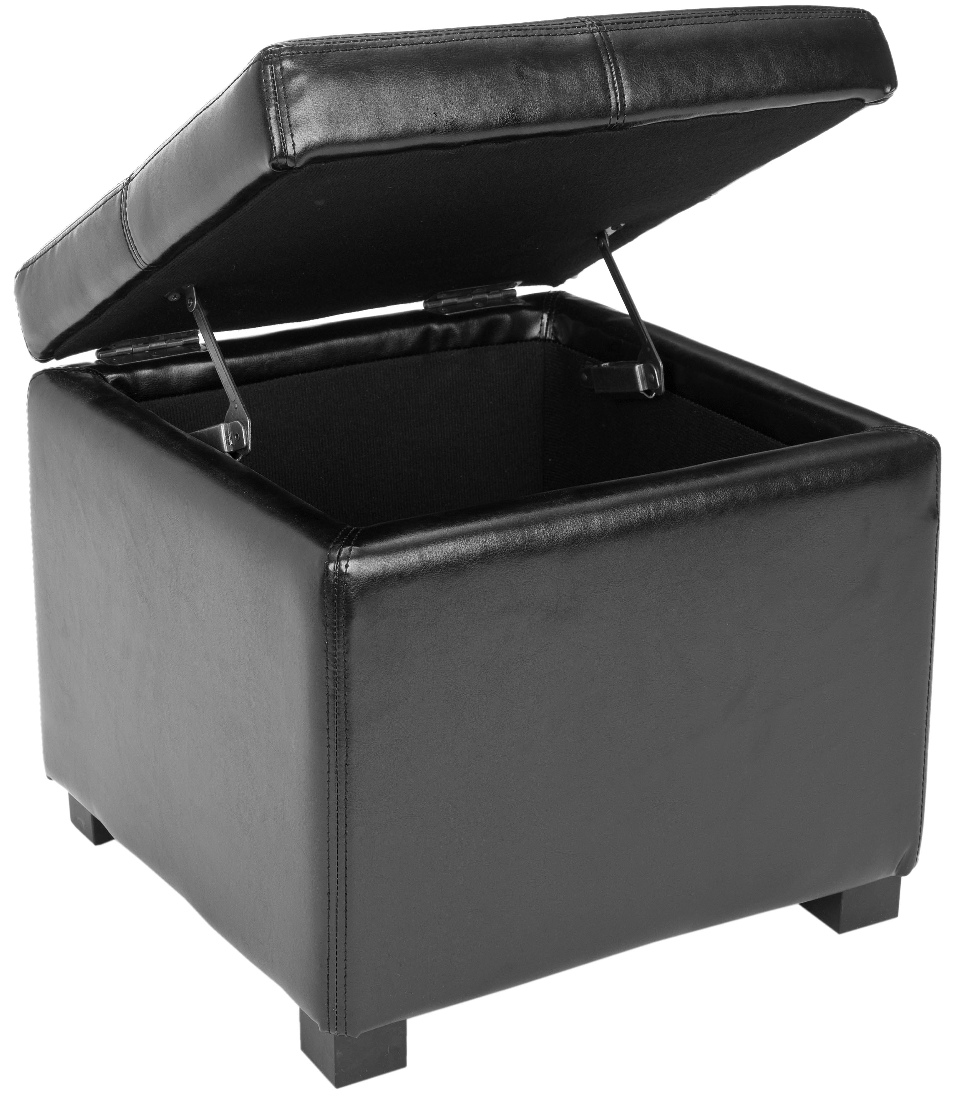 Madison Square Leather Ottoman in Black