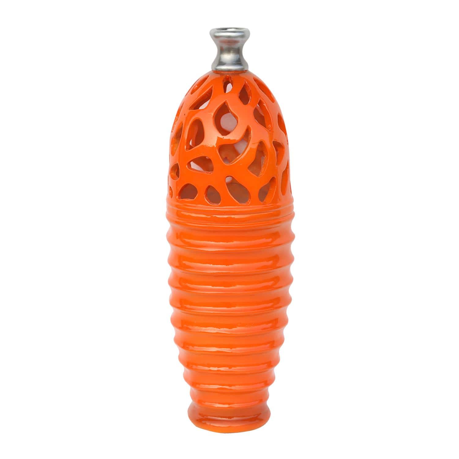 15" Outdoor Patio Cutout Vase, Tangerine Orange & Gray