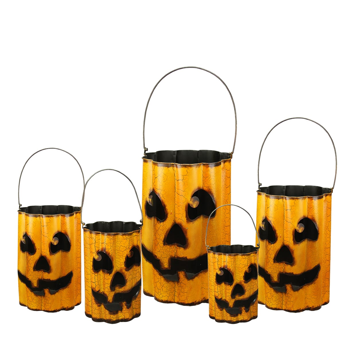 Set of 5 Distressed Metal Nesting Jack O Lantern Containers By Northlight