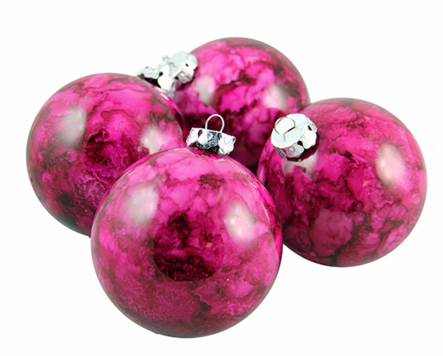 4ct Marbled Red Violet Shatterproof Ball Ornaments