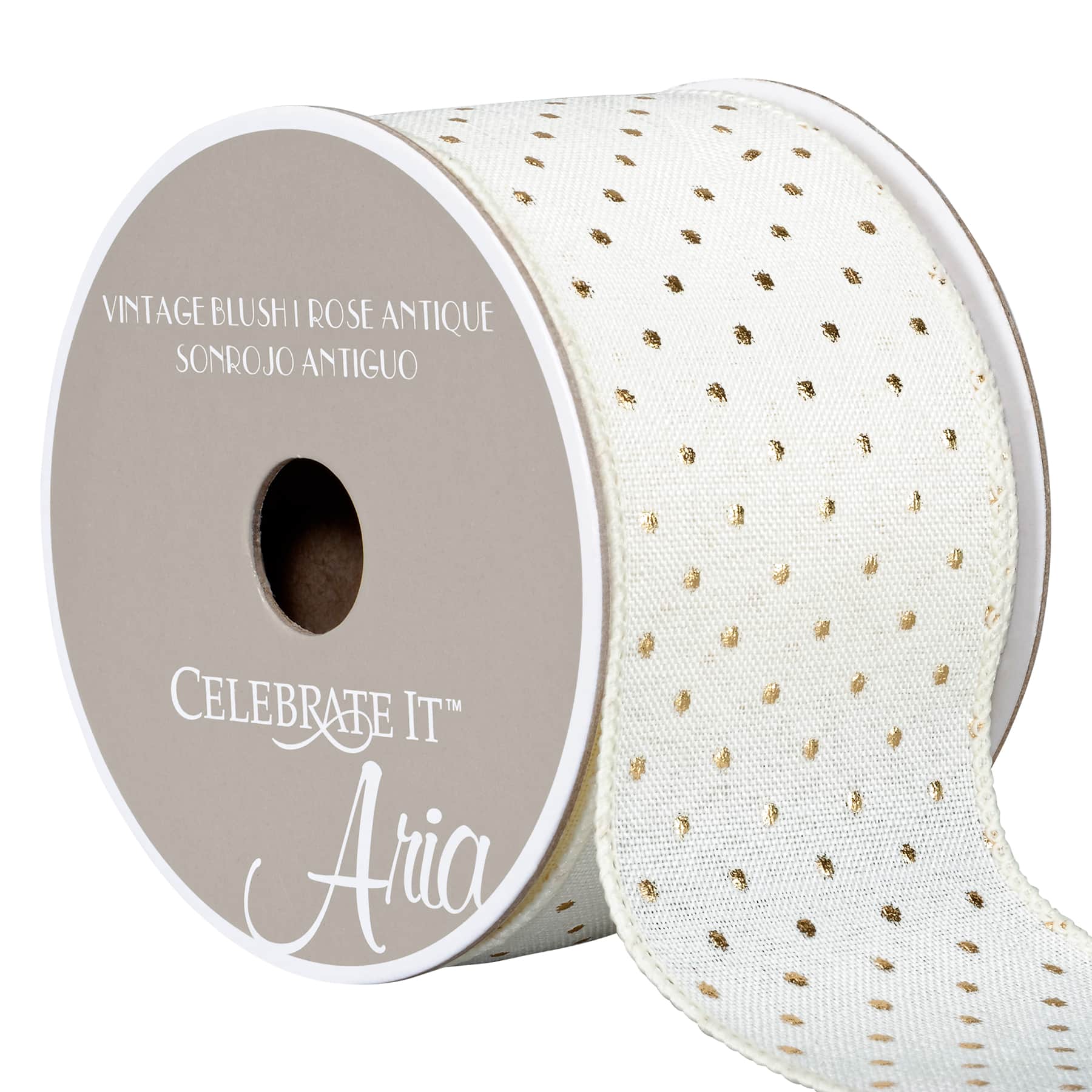 2.5&#x22; x 3yd. Cream Linen Wired Dotted Ribbon by Celebrate It&#x2122; Classic