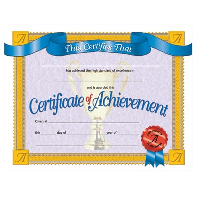 Flipside Products 8.5” x 11” Blue & Gold Certificate of Achievement, 6 ...