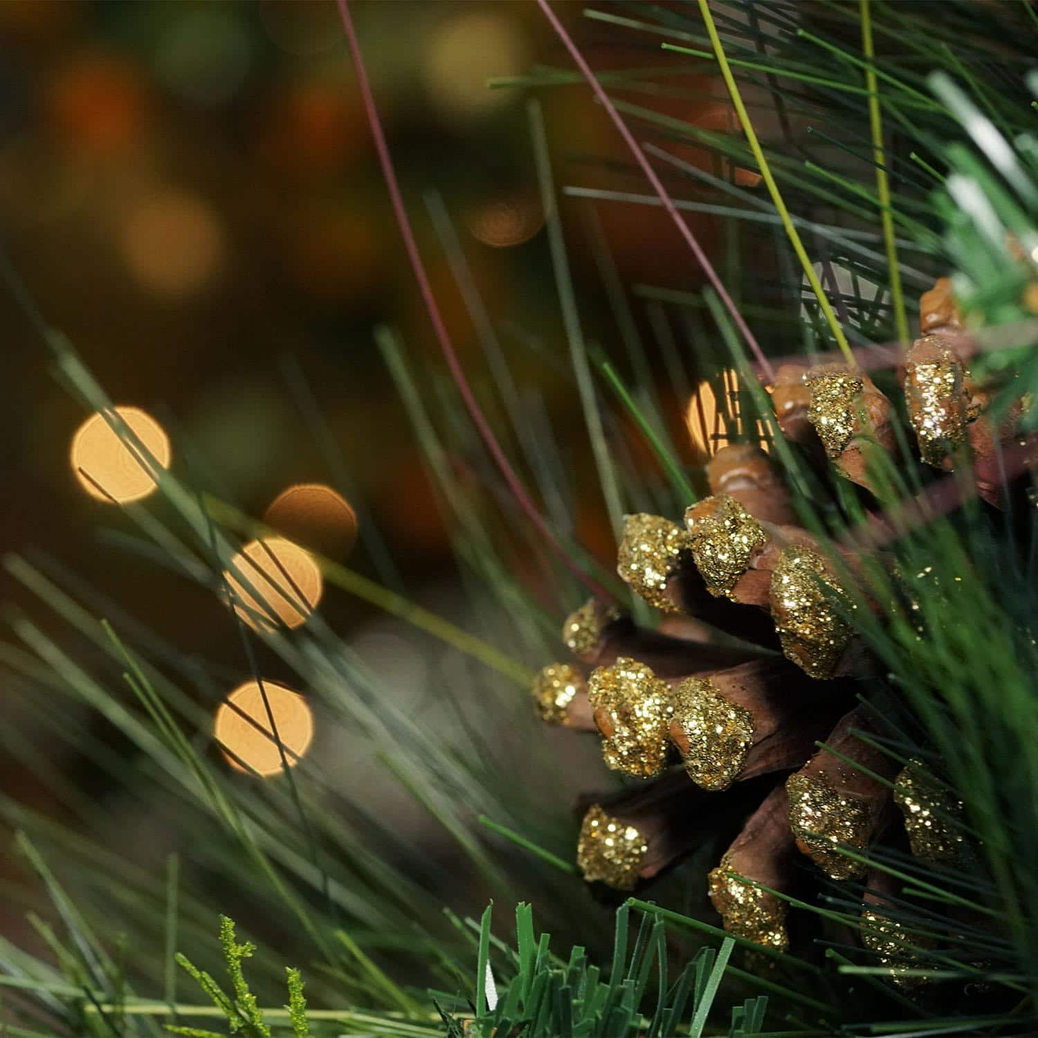 30&#x22; Mixed Pine with Pinecones &#x26; Gold Glitter Artificial Wreath