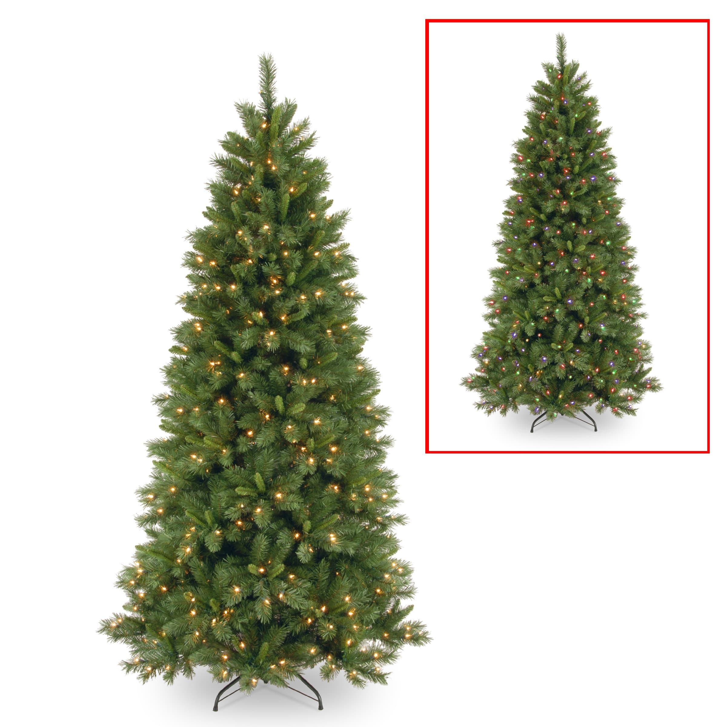 7.5 Ft Pre-lit Hinged Lehigh Valley Pine Slim Artificial Christmas Tree, Dual LED Lights By National Tree Company in Green | Michaels®