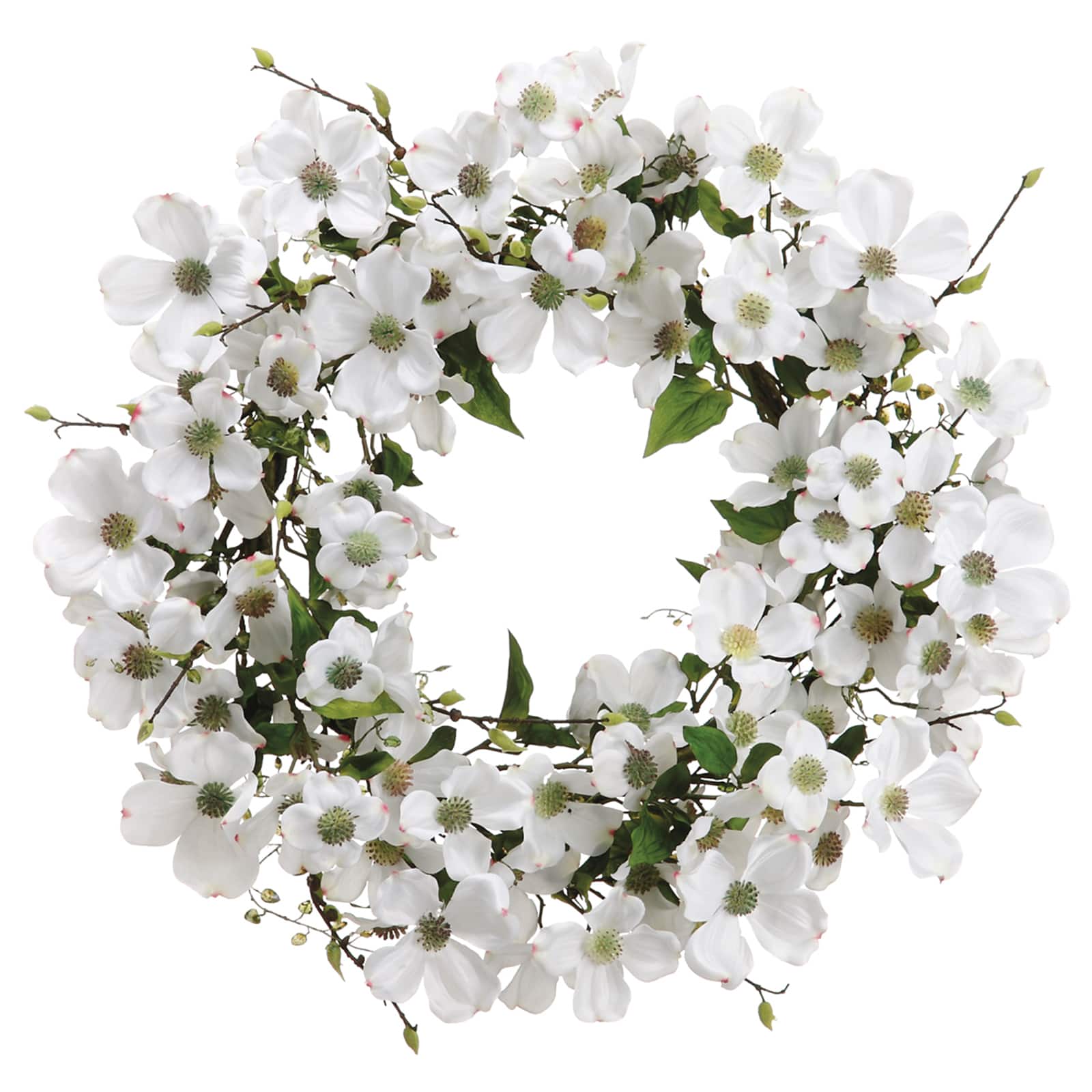 24&#x22; White Dogwood Pussy Willow Wreath