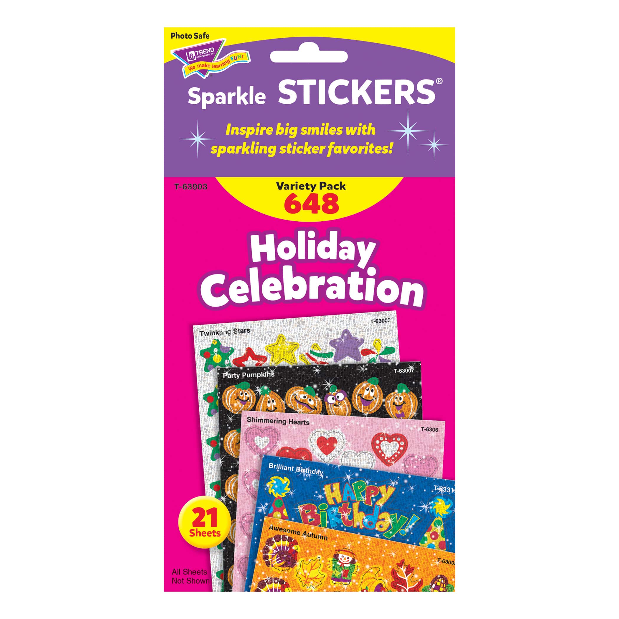 Trend Enterprises&#xAE; Holiday Celebration Sparkle Stickers&#xAE;, 648 Pack