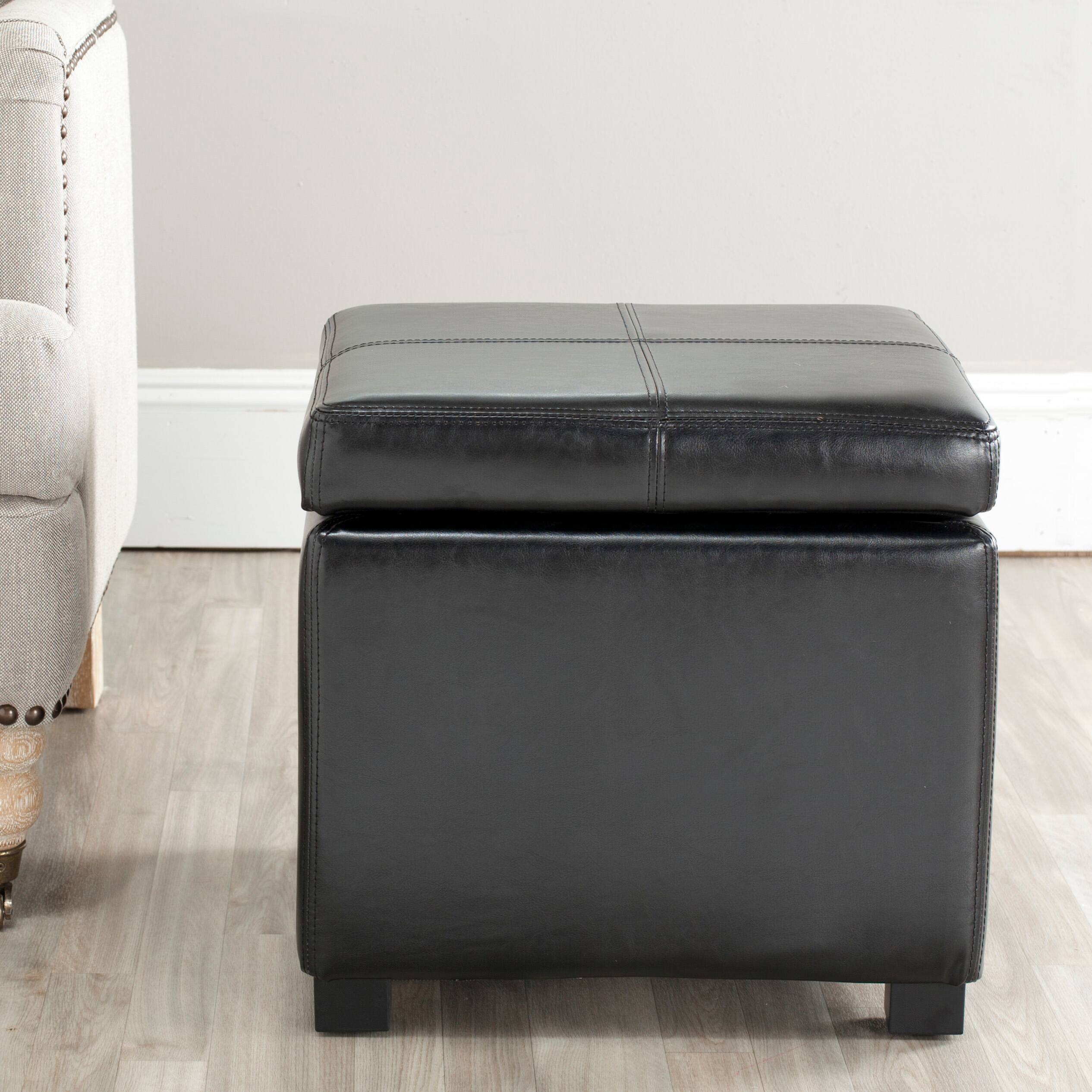 Madison Square Leather Ottoman in Black