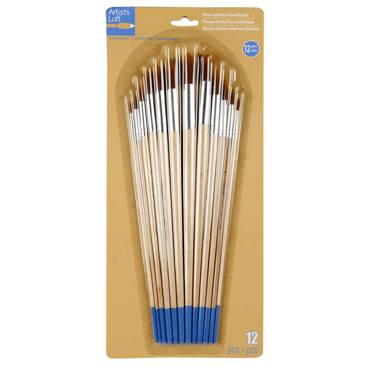 12 Packs: 12 ct. (144 total) Necessities&#x2122; Brown Synthetic Round Brush Set by Artist&#x27;s Loft&#x2122;