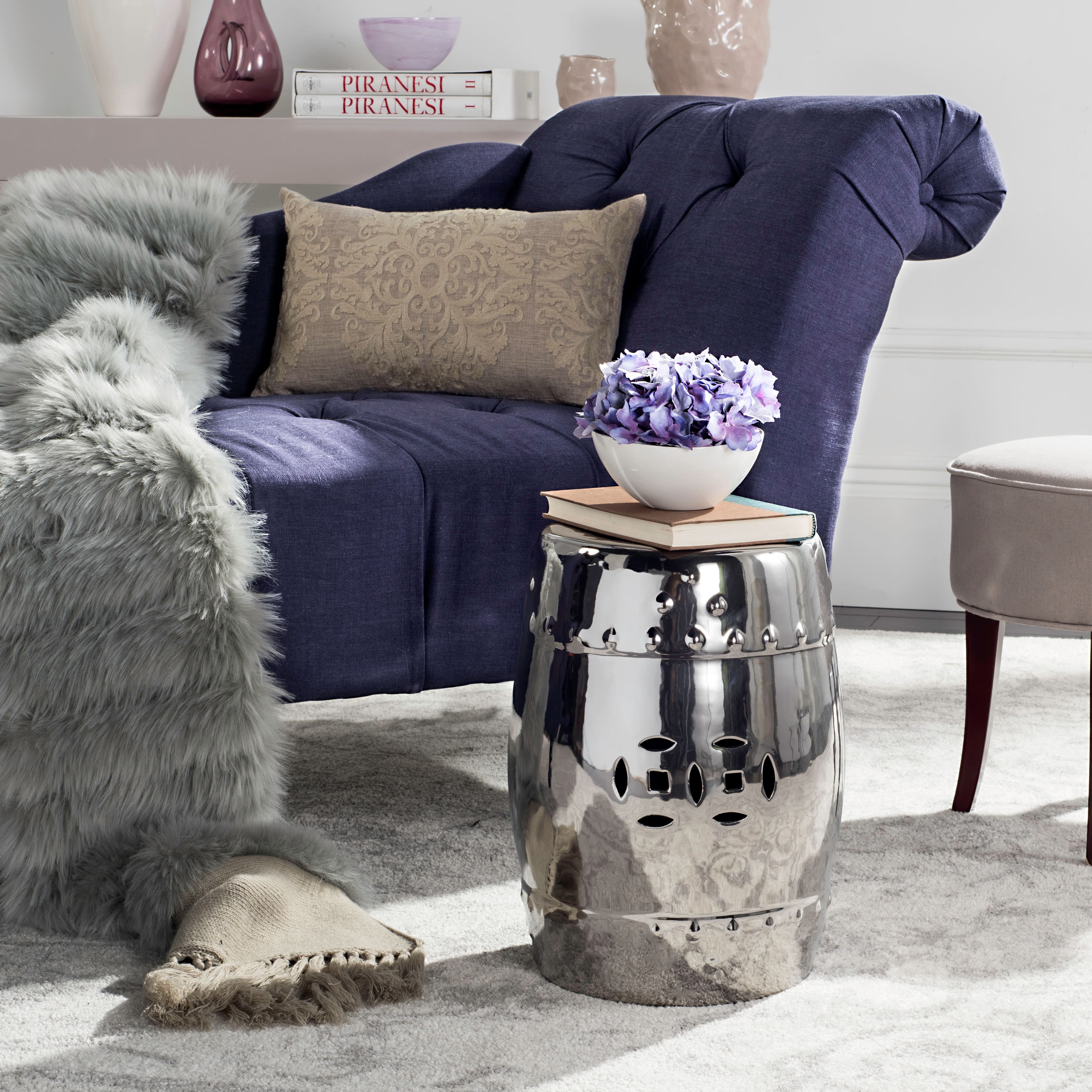 Modern Ming Garden Stool in Silver