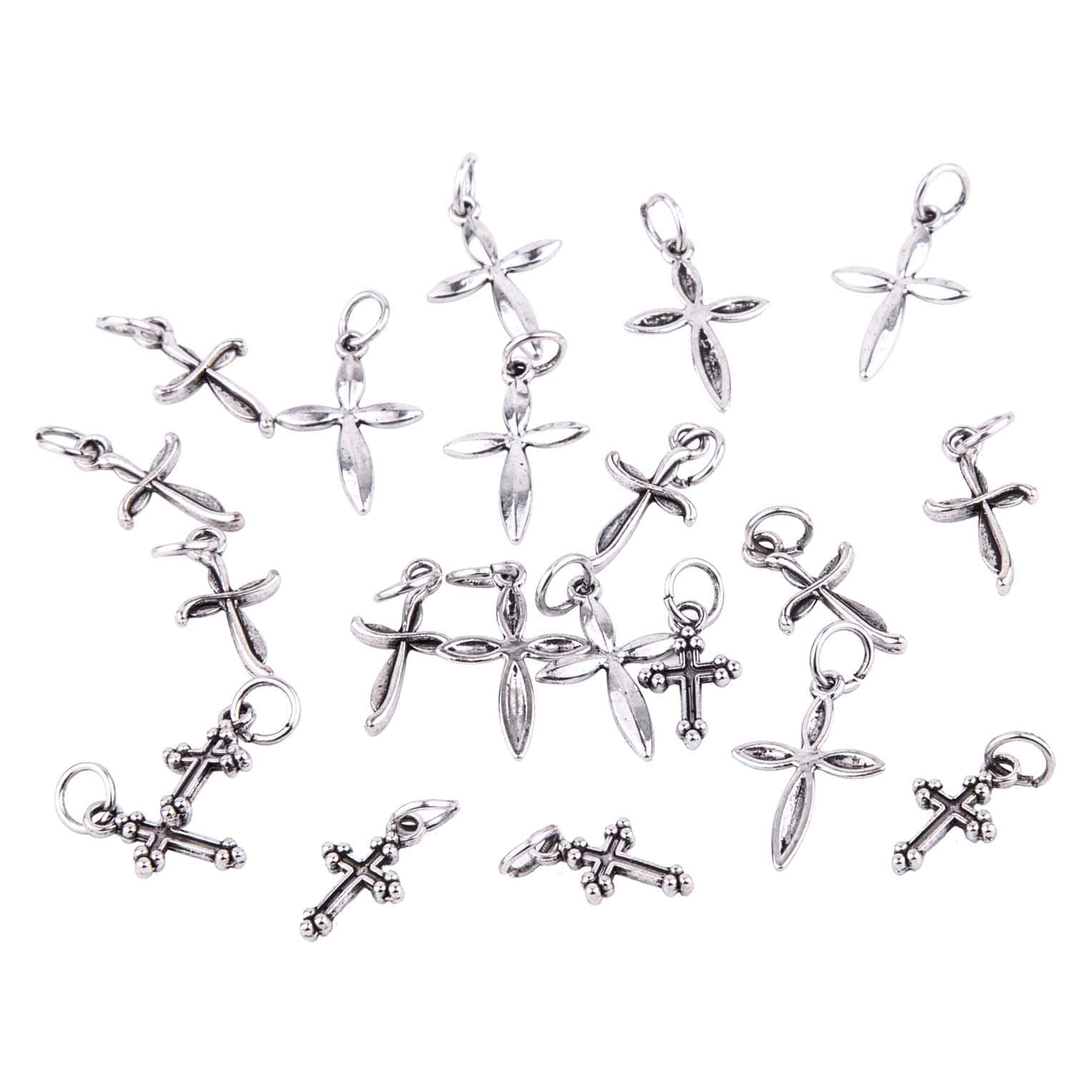 Rhodium-Colored Cross Charm Mix by Bead Landing™