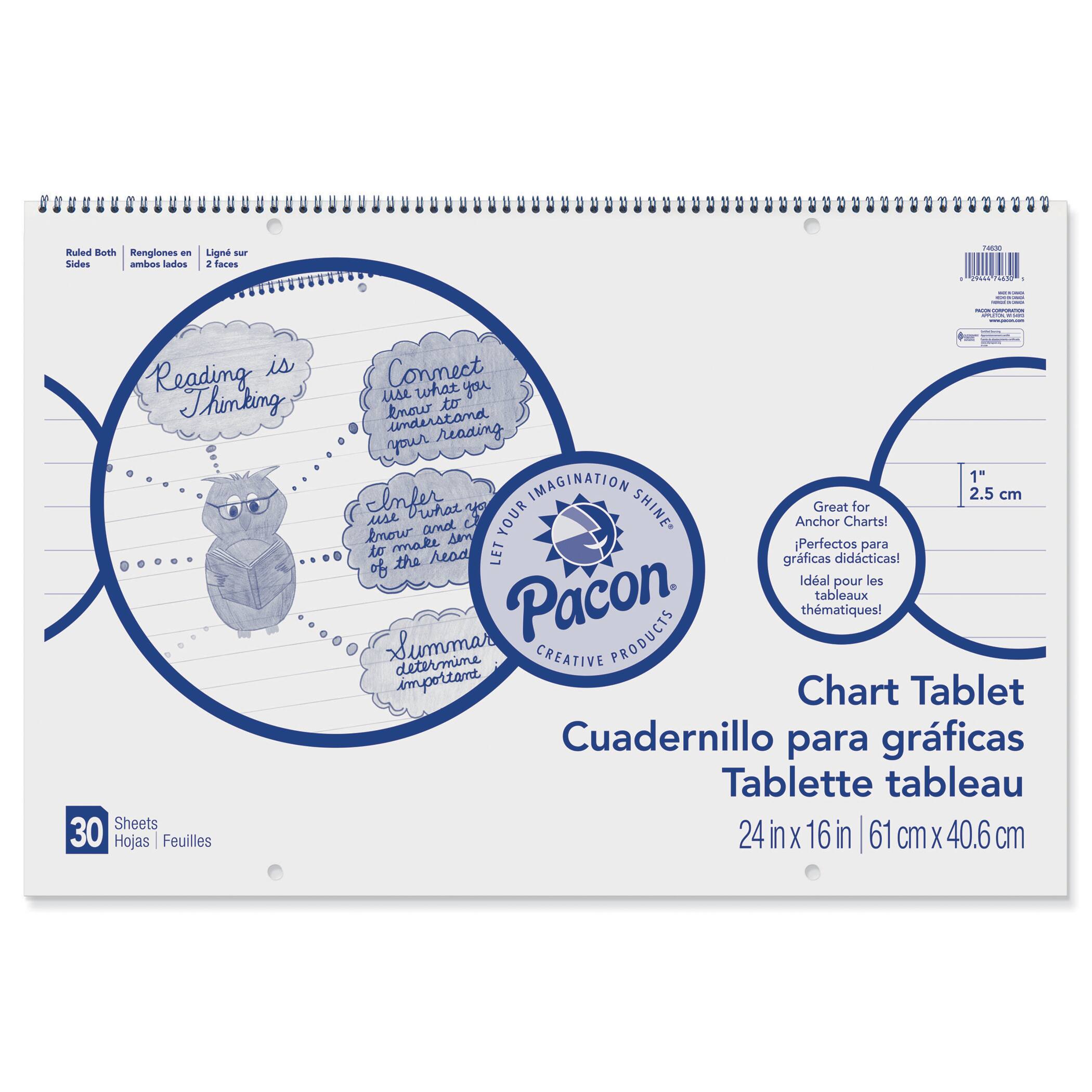 Pacon&#xAE; White 1&#x22; Ruled Chart Tablet, 24&#x22; x 16&#x22;, 30 Sheets Per Chart, 3 Charts