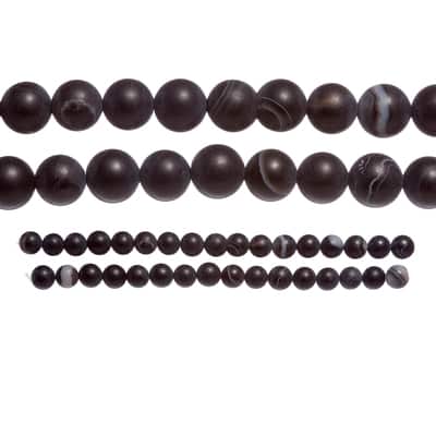 Matte Black & Brown Striped Agate Round Beads, 8mm by Bead Landing™ image