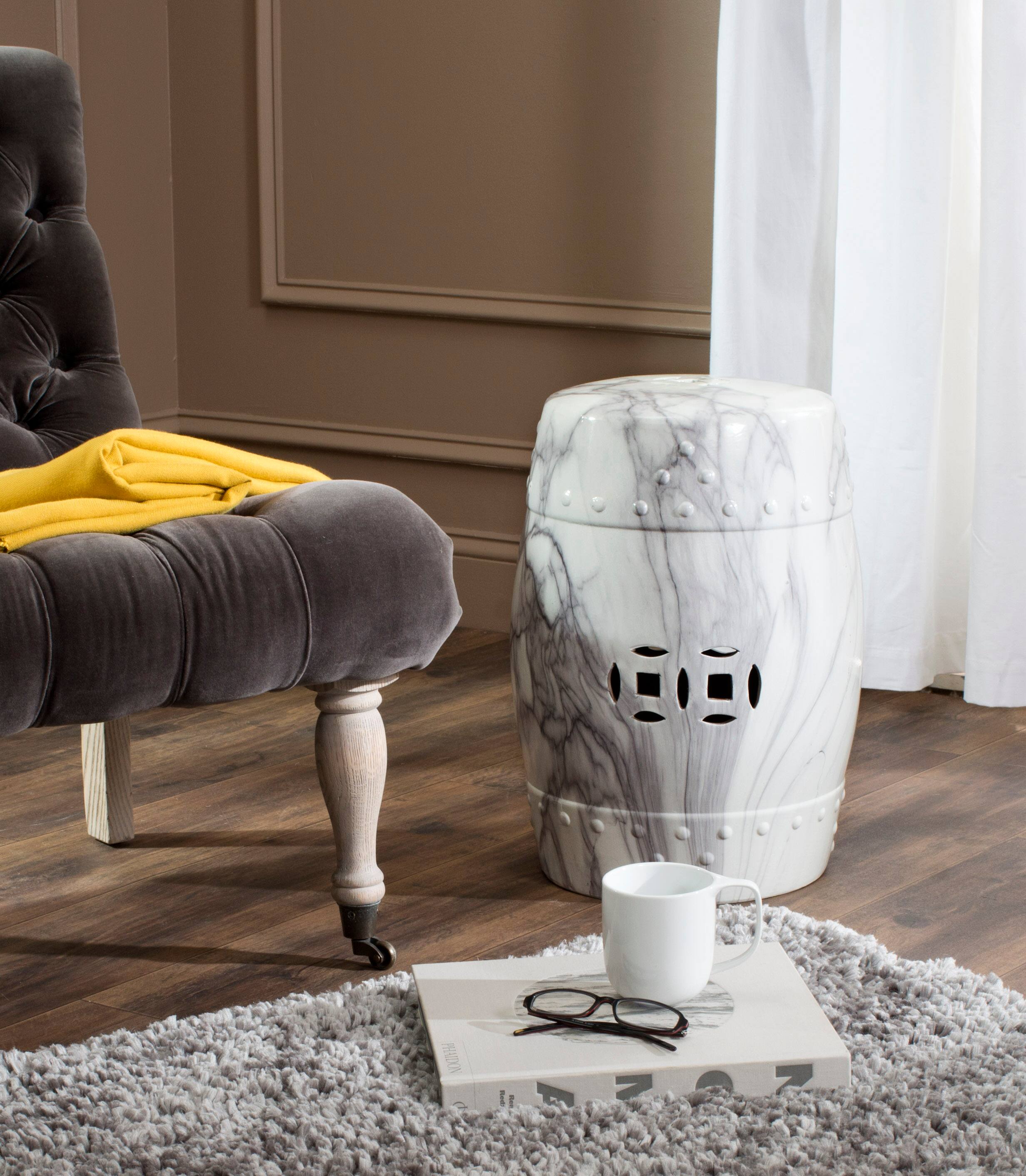 Jade Swirl Garden Stool in White