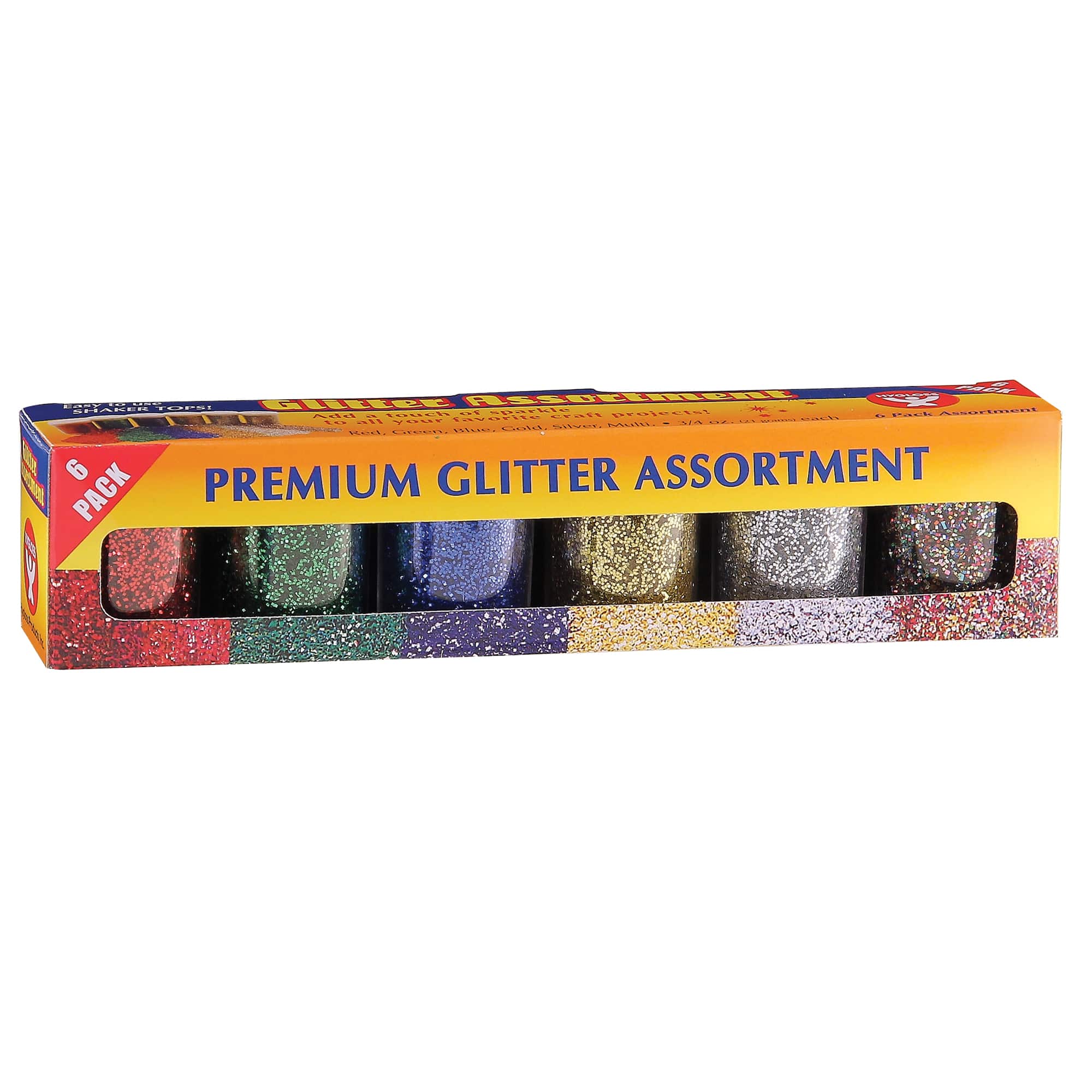 Hygloss Glitter Assortment, 6 Colors Per Pack, 3 Packs