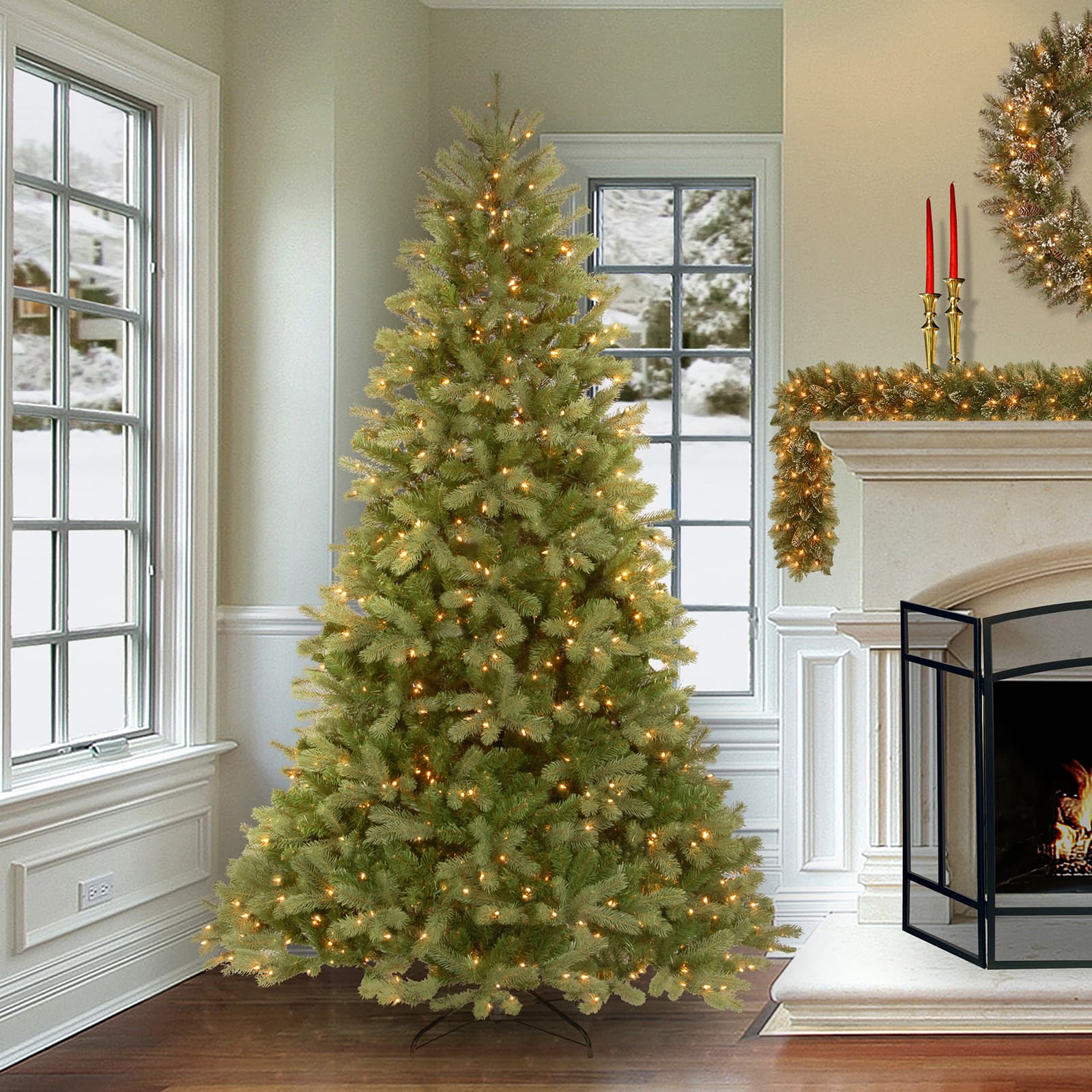 7.5 ft. Pre-lit Feel Real&#xAE; Hinged Downswept Douglas Fir Artificial Christmas Tree, Clear Lights