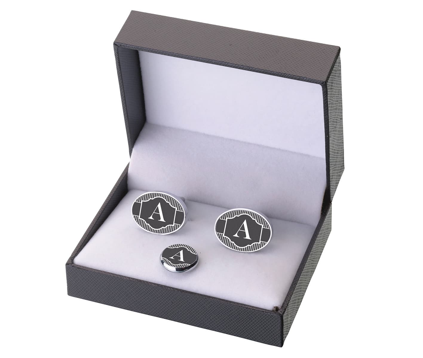 Lillian Rose Black Monogram Cufflinks &#x26; Tie Tack Set