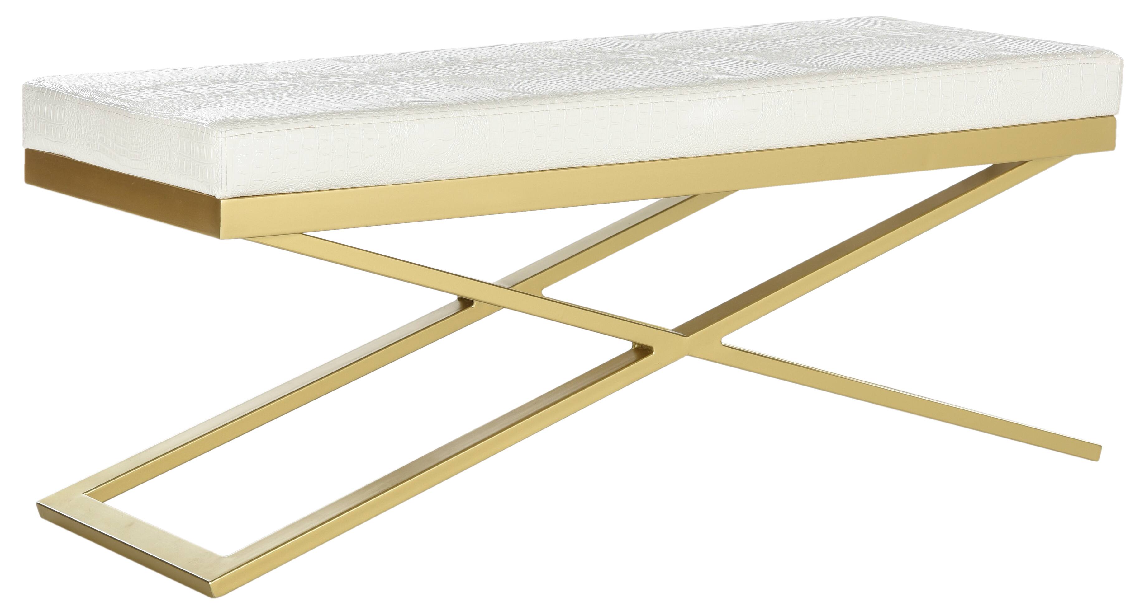 Acra Bench in White Crocodile & Gold