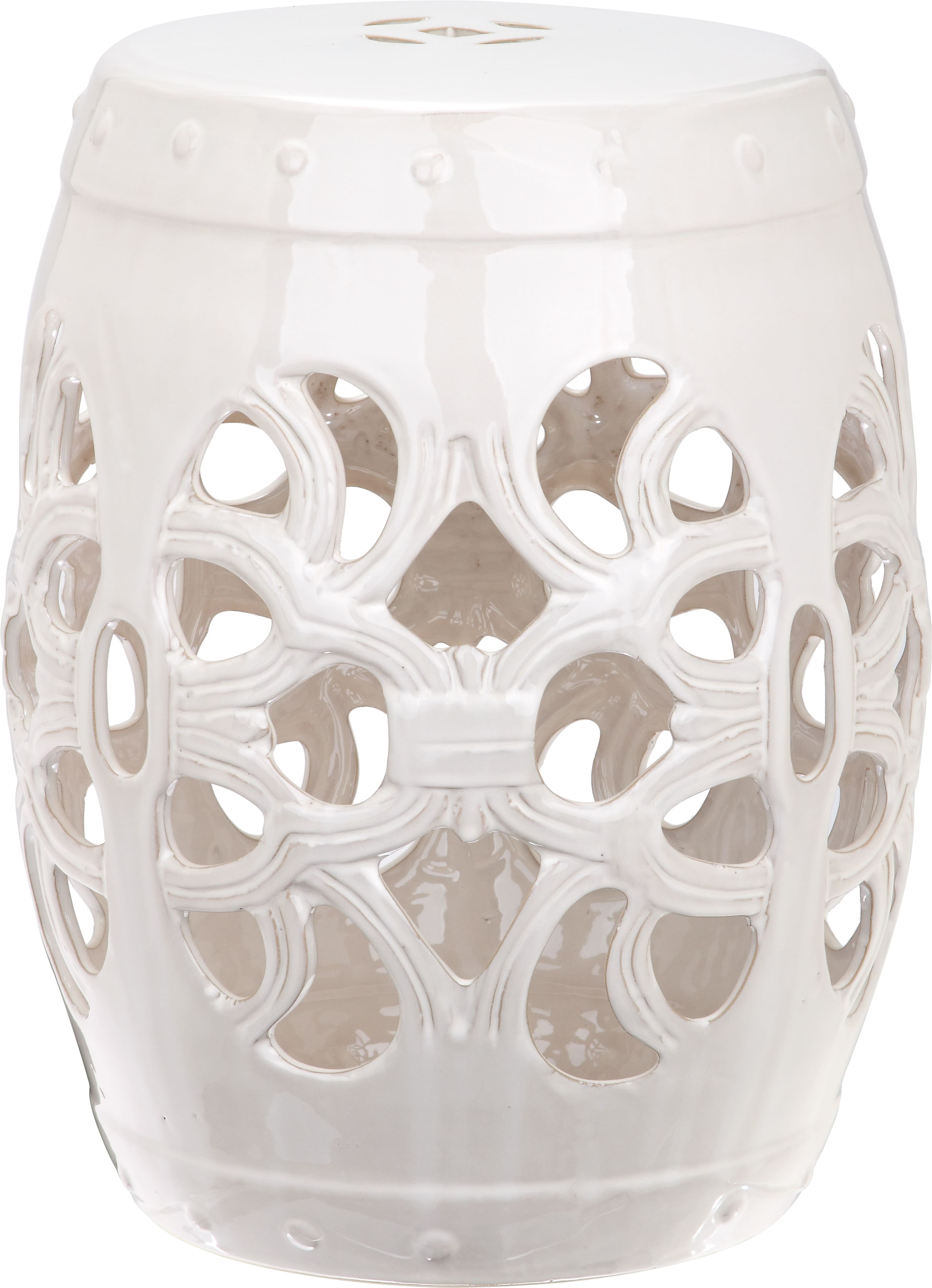 Imperial Vine Garden Stool in Antique White