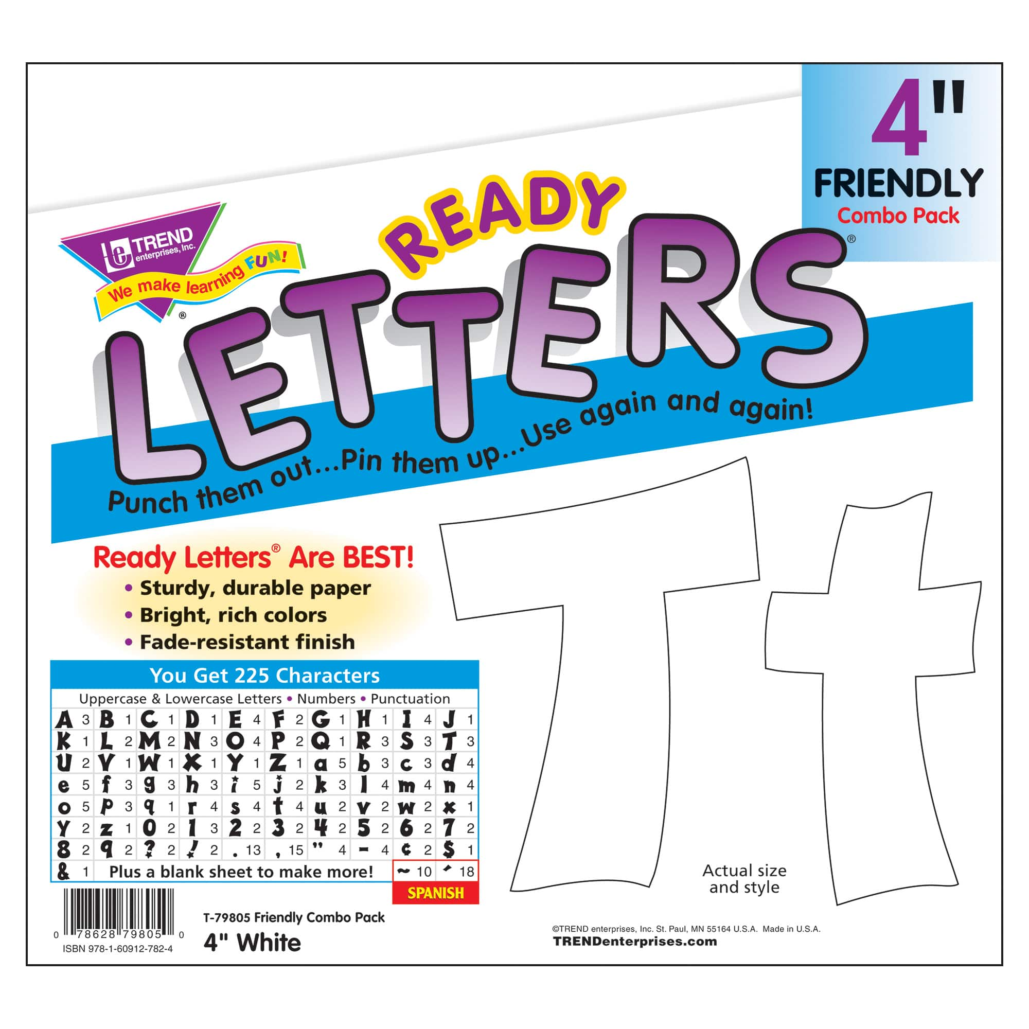 Trend Enterprises® 4" Friendly English/Spanish Combination Ready Letters®, 6 Packs