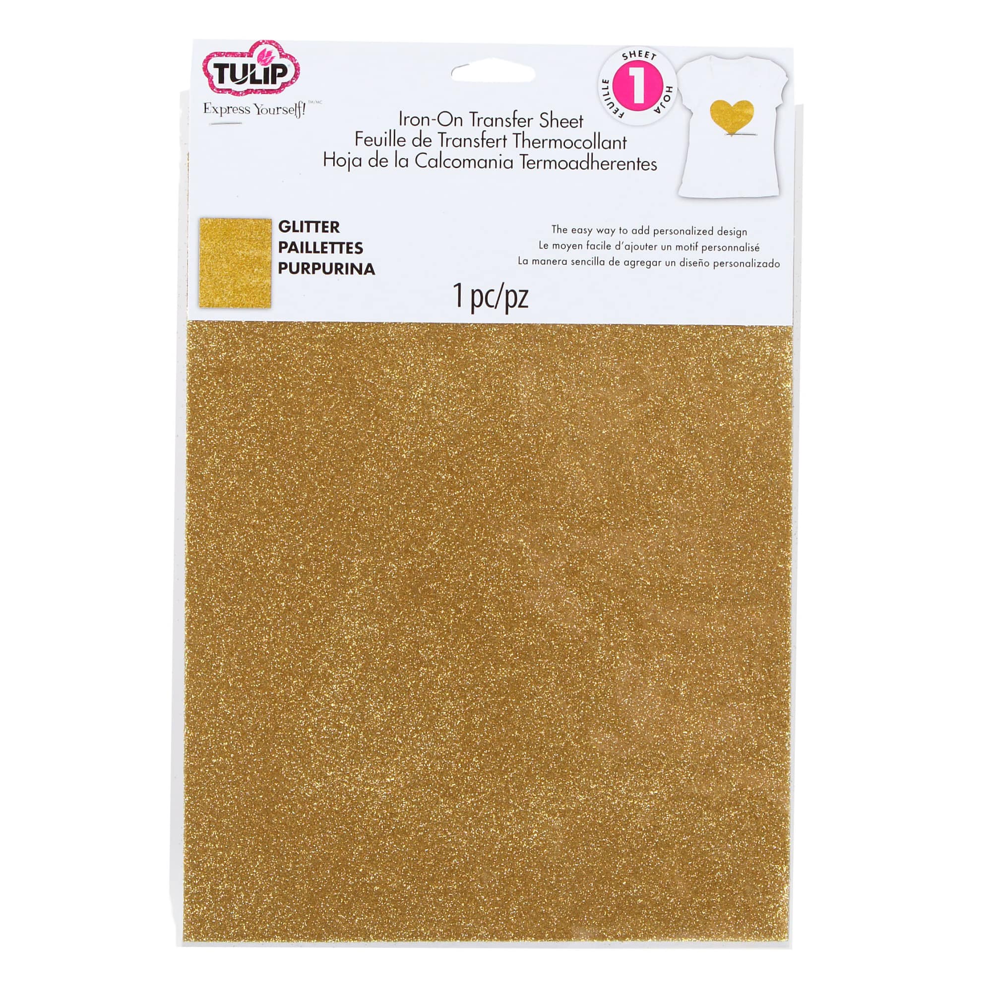 Find the Tulip Express Yourself Iron-On Sheet, Gold Glitter at Michael's