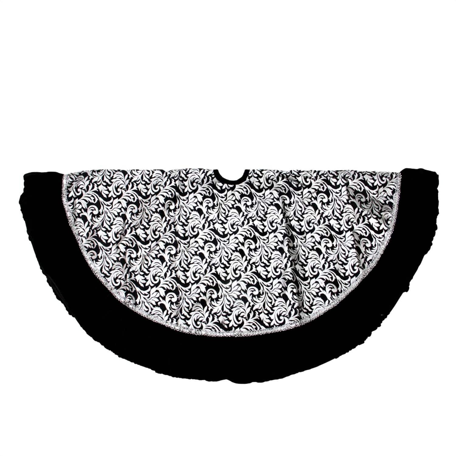 48&#x22; Black &#x26; Silver Ruffle Trim Tree Skirt