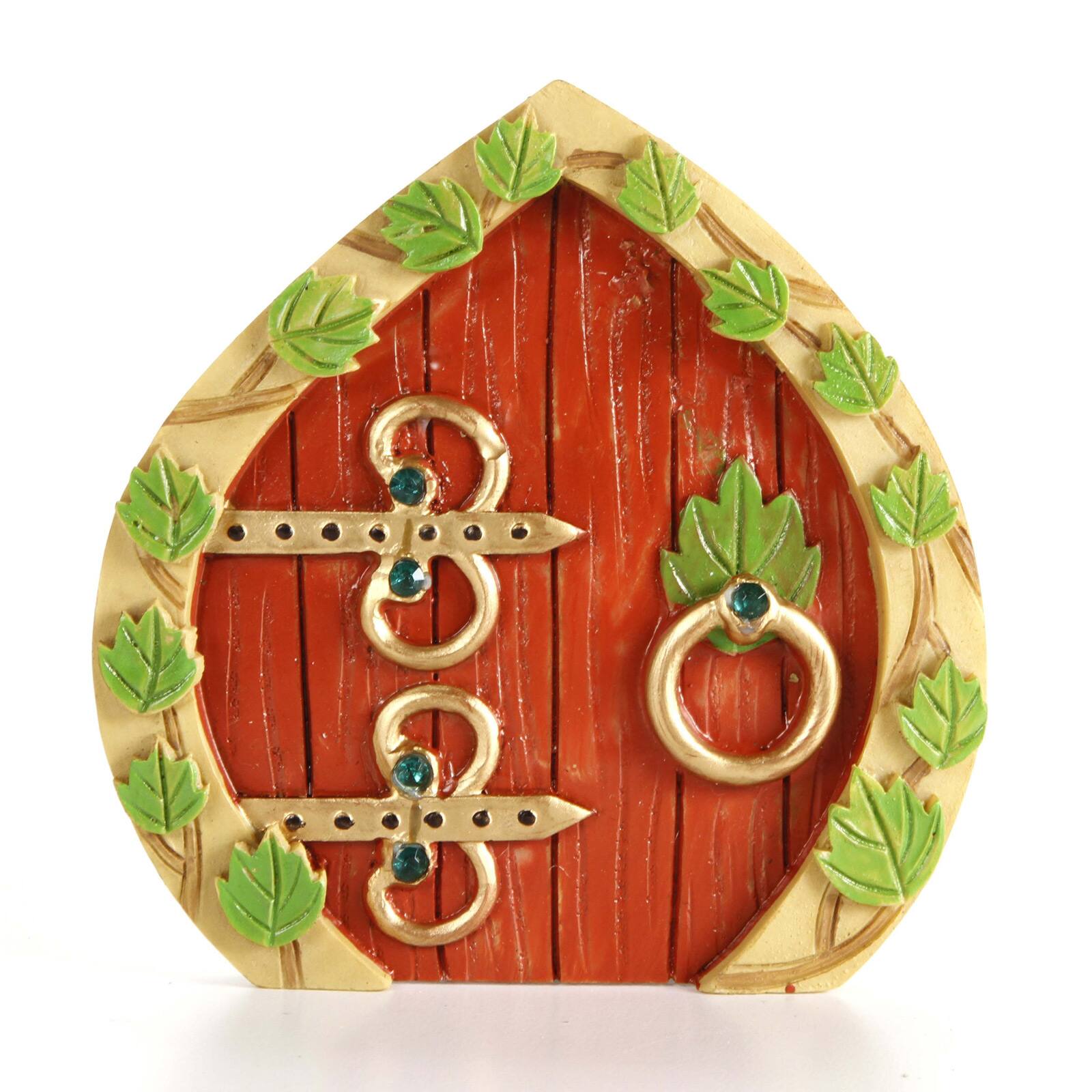 Resin Fairy Garden Door With Leaf Frame And Green Crystals