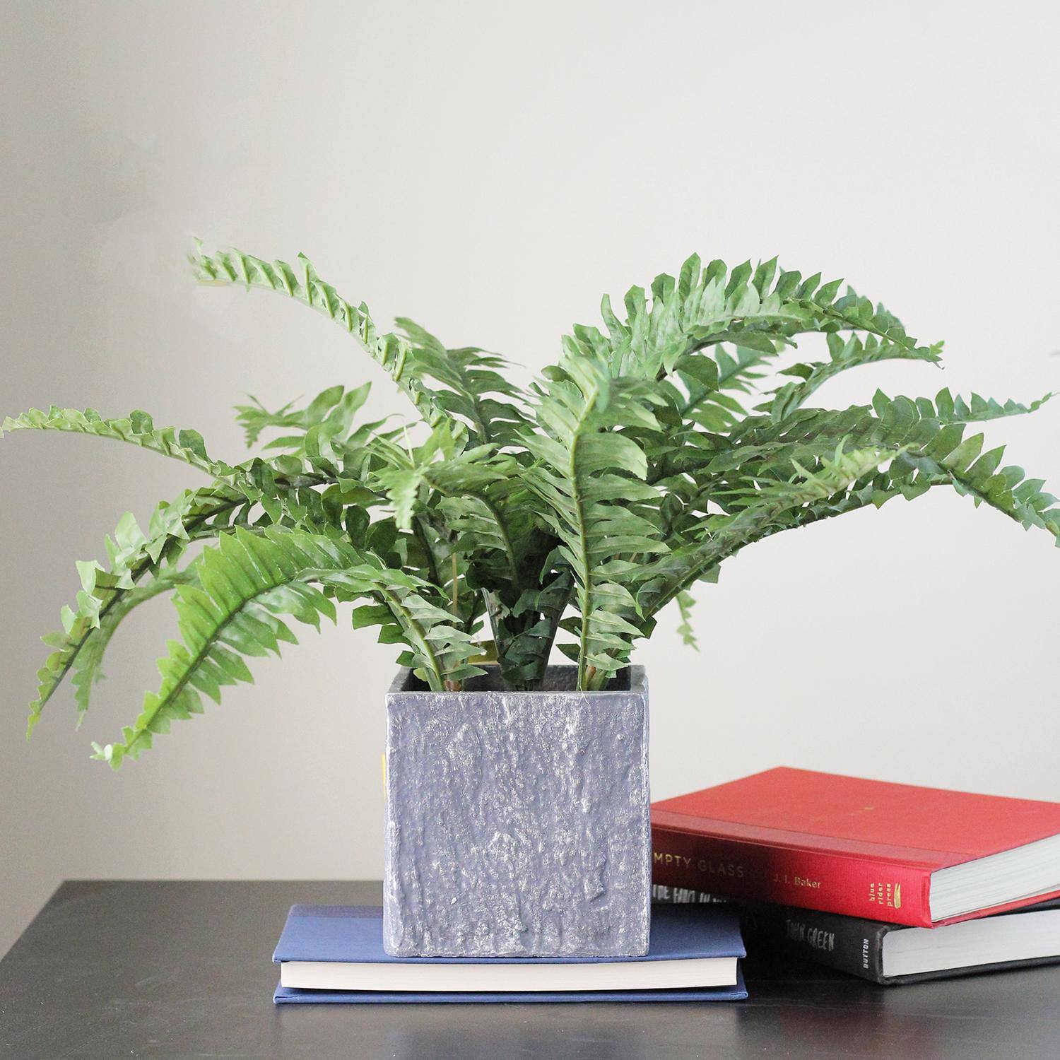 13" Artificial Boston Fern In Stone Look Paper Maché Pot