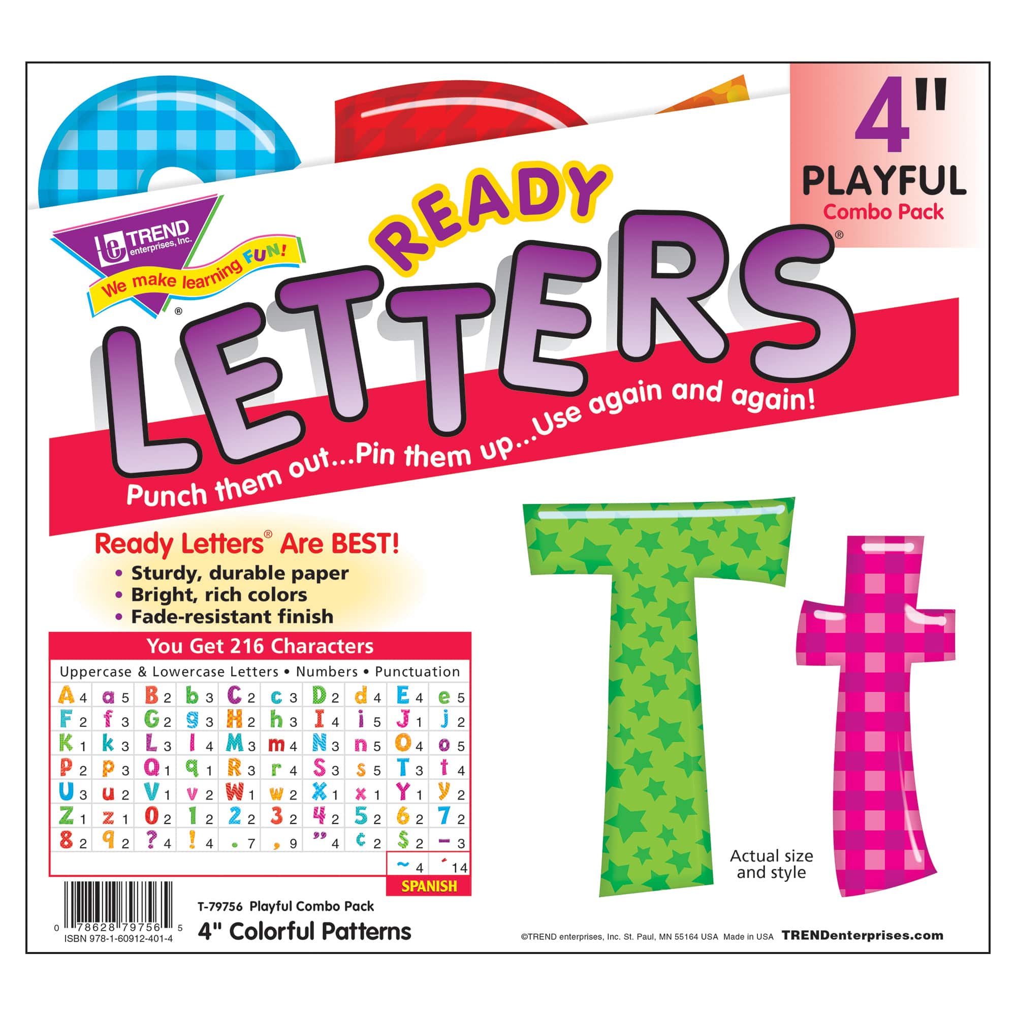 Trend Enterprises Colorful Patterns 4&#x22; Playful Uppercase/Lowercase Combo Pack Ready Letters&#xAE;