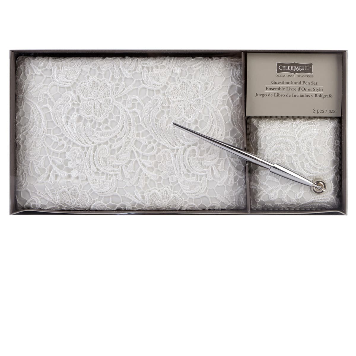 White Lace Satin Romantic Wedding Guest Book And Pen Set 