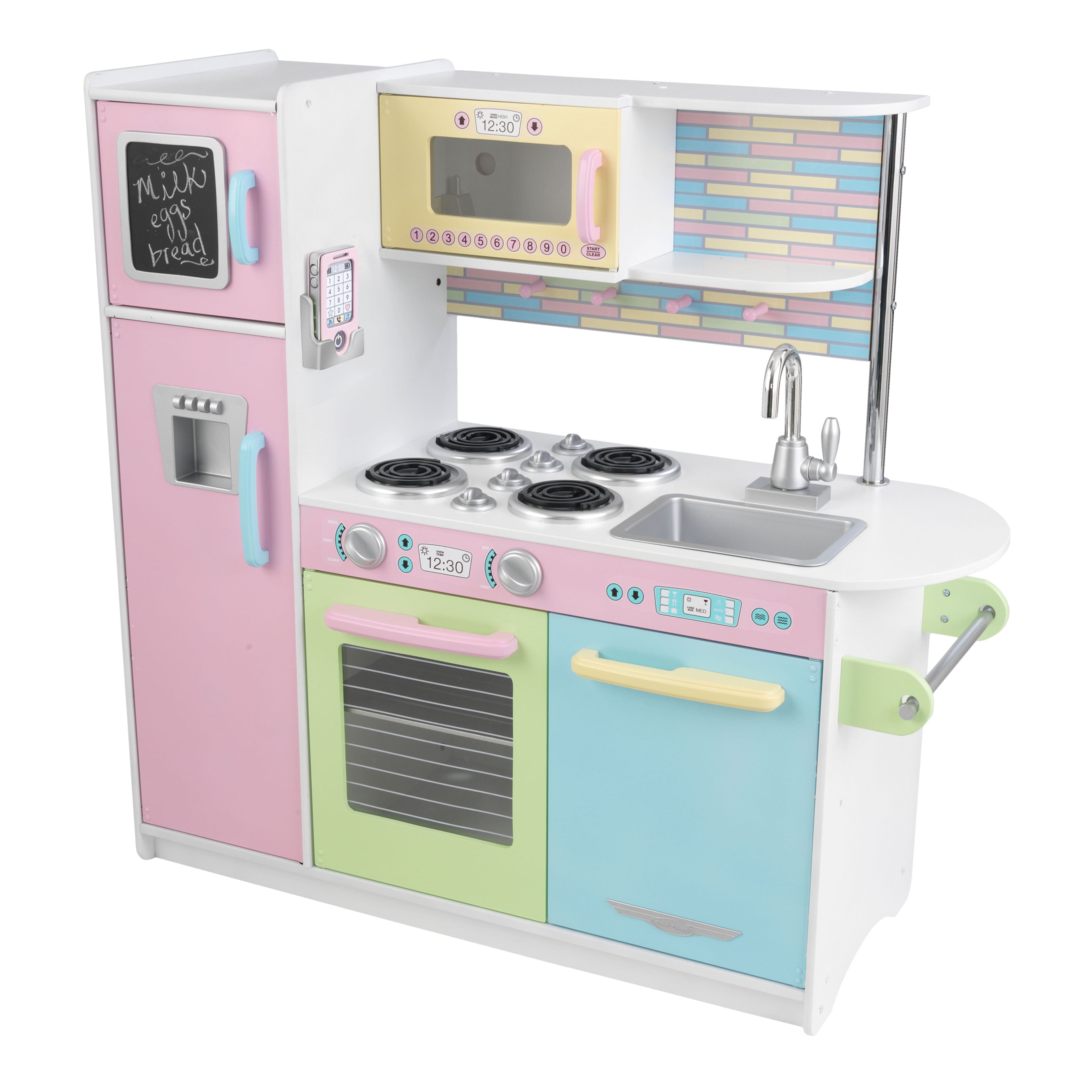 KidKraft Kids Wooden Uptown Pretend Play Toy Kitchen Pink Cooking Playset Pastel