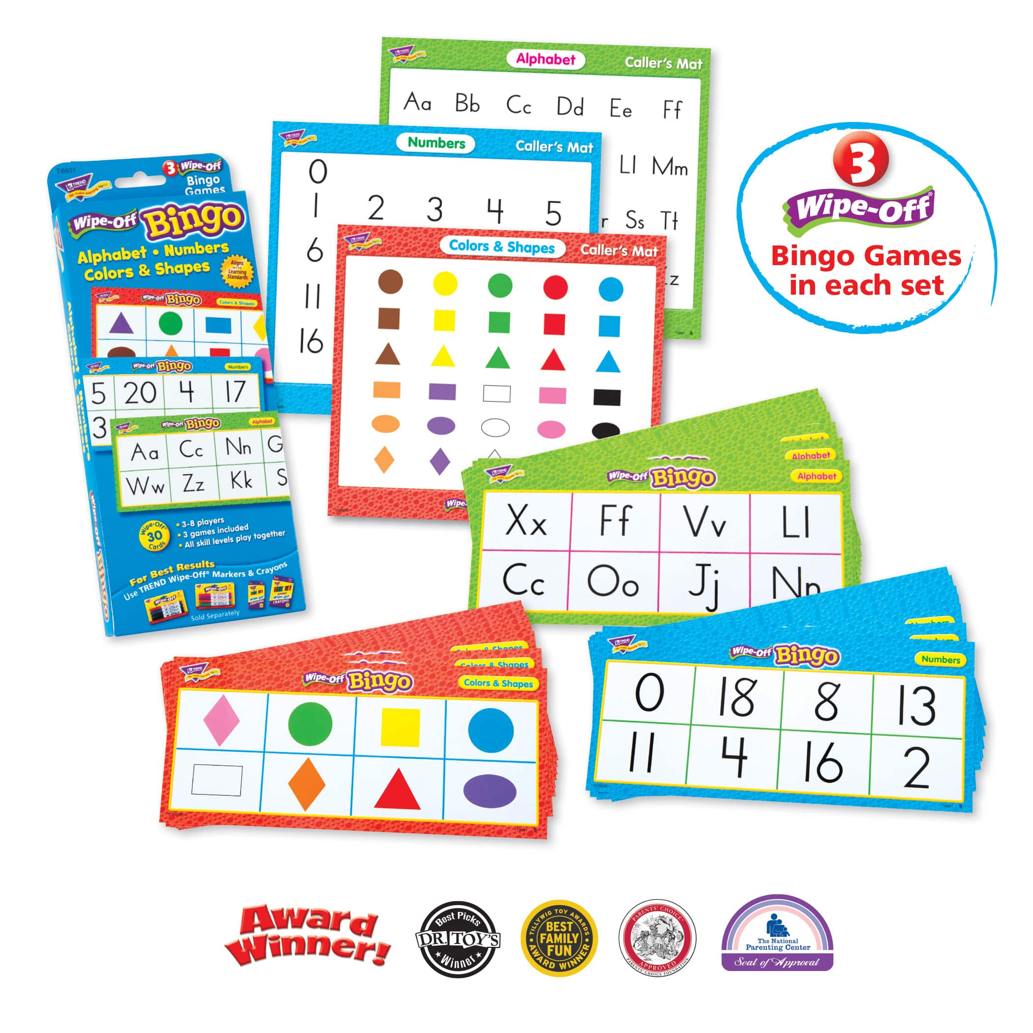 Trend Enterprise Alphabet, Numbers, Colors &#x26; Shapes Wipe-Off&#xAE; Bingo