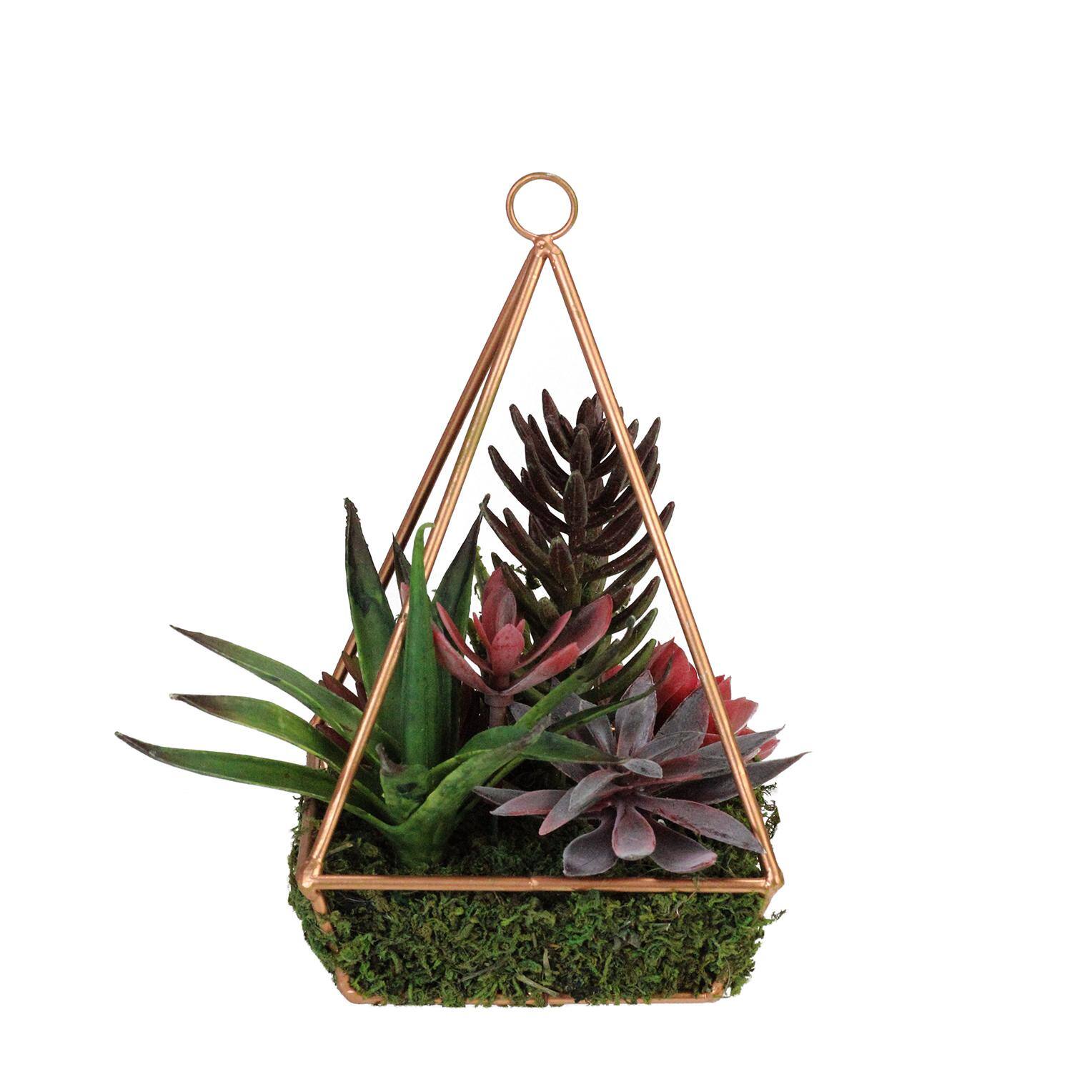 9" Artificial Succulent Arrangement In 4 Sided Copper Wire Frame